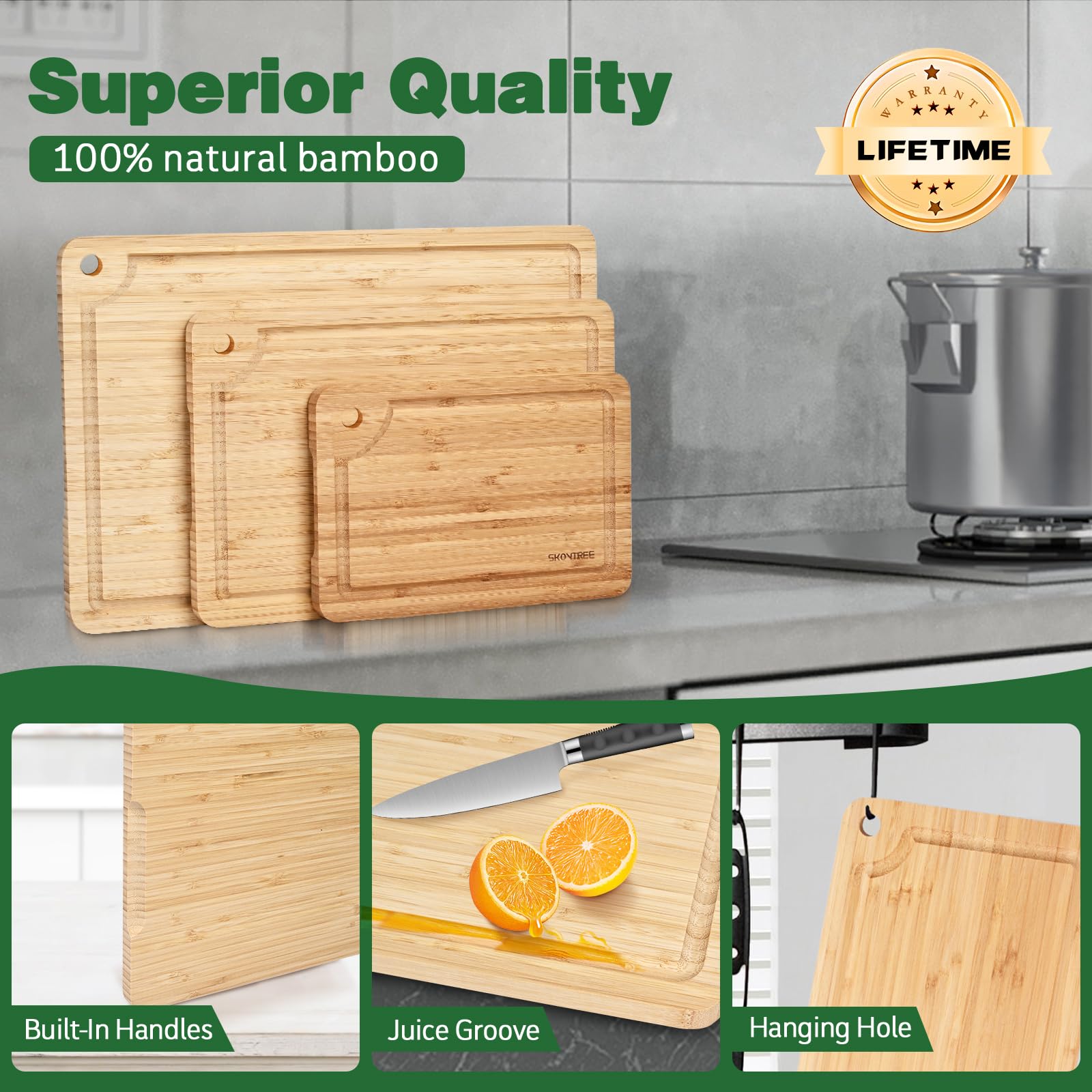 Tablas de cortar de madera para cocina, tabla de cortar de bambú de 15 × 10 pulgadas para carne, tablas de charcutería, tablas de cortar para cocina