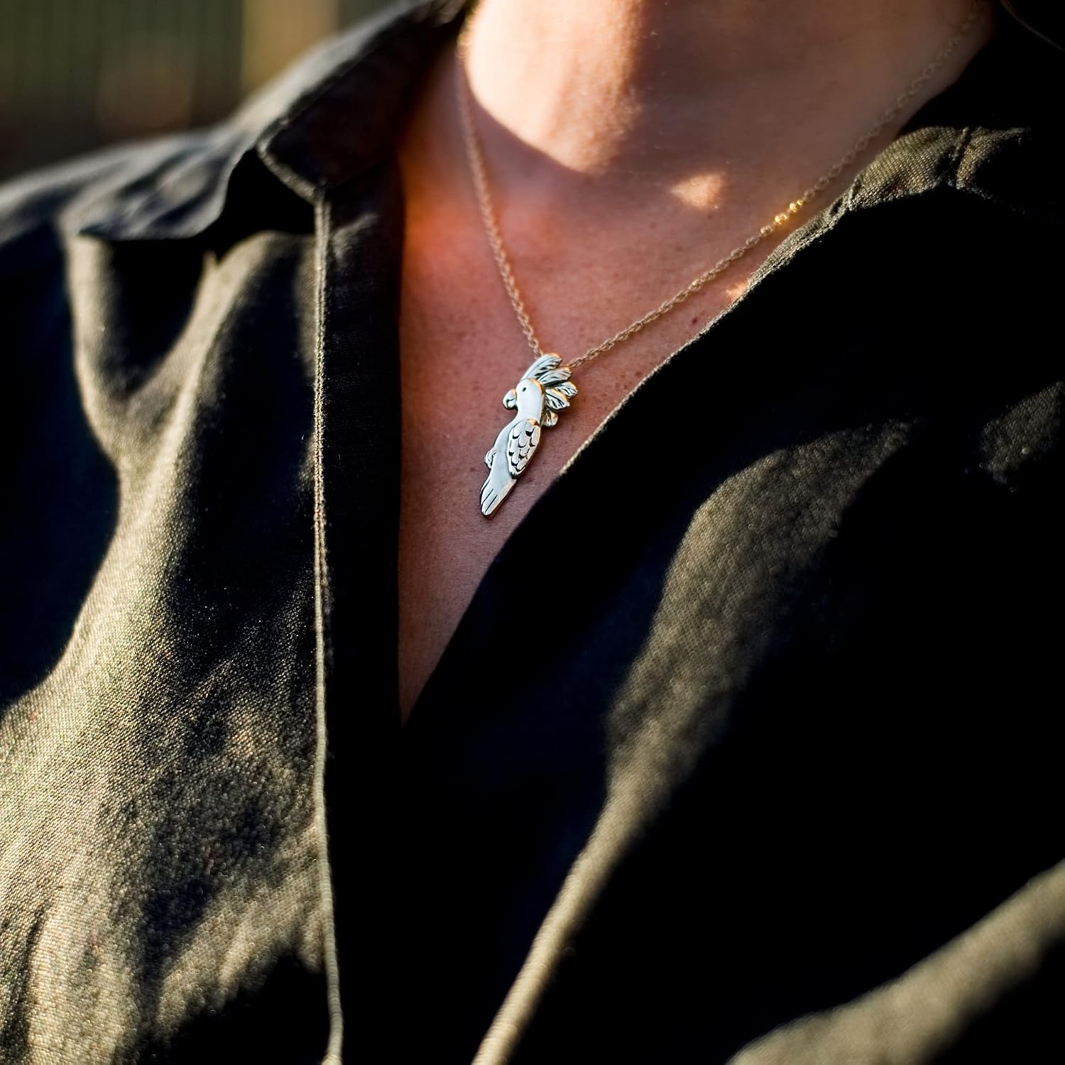 14k Gold Cockatoo Large Pendant - Handcrafted Parrot Pendant - Pet BIrd Lover Gift