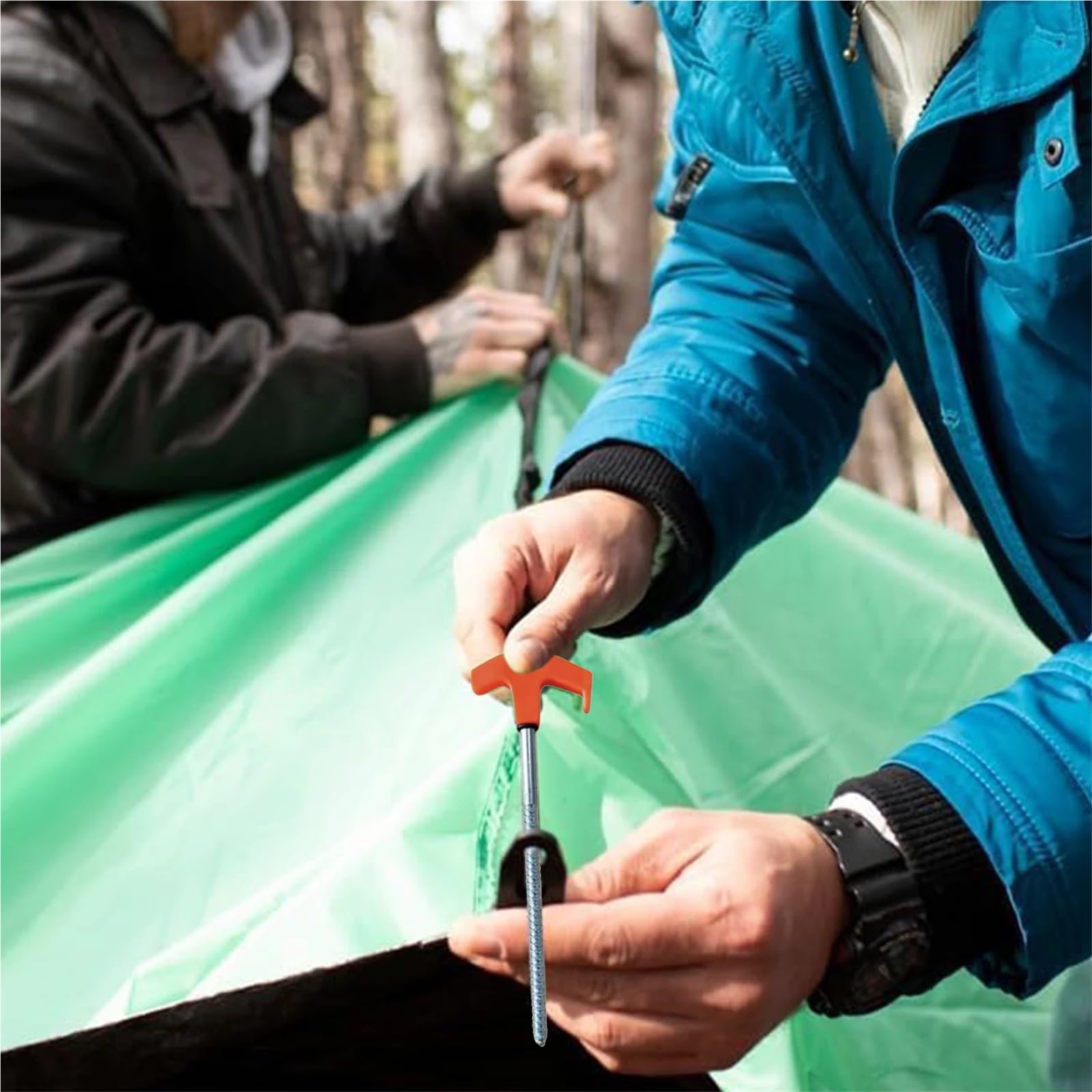 Lot de 16 piquets de tente, piquets d'ancrage au sol filetés en métal pour camping en plein air (rouge)