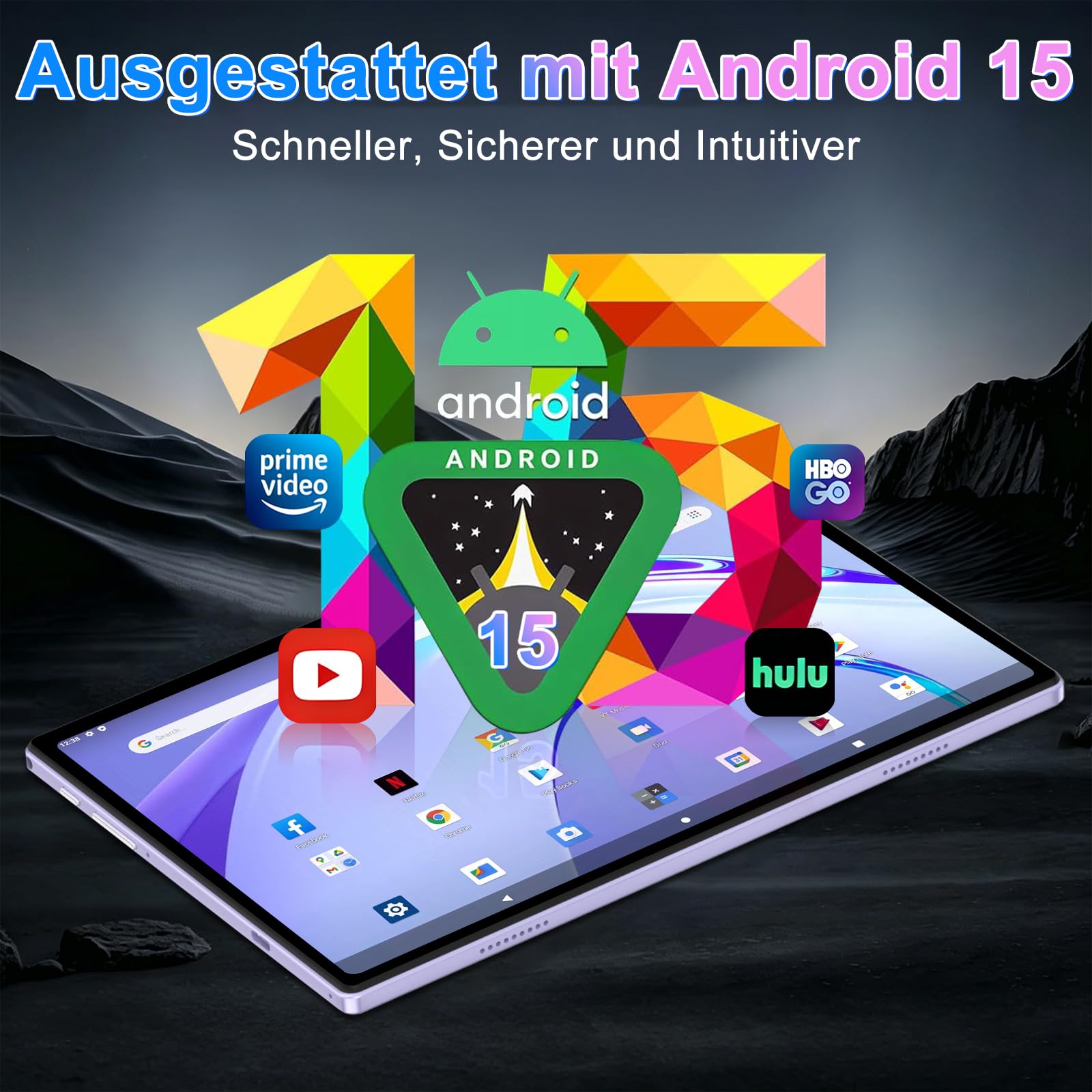 ZIOVO Tablet 10 Zoll Android 15 mit 30GB RAM+128GB ROM(TF 2TB), Gemini AI, 5G WLAN, Octa-Core 2.0GHz, Widevine L1, 8000mAh, BT 5.0, GPS, Face ID, Tablet mit Tastatur, Maus - Lila
