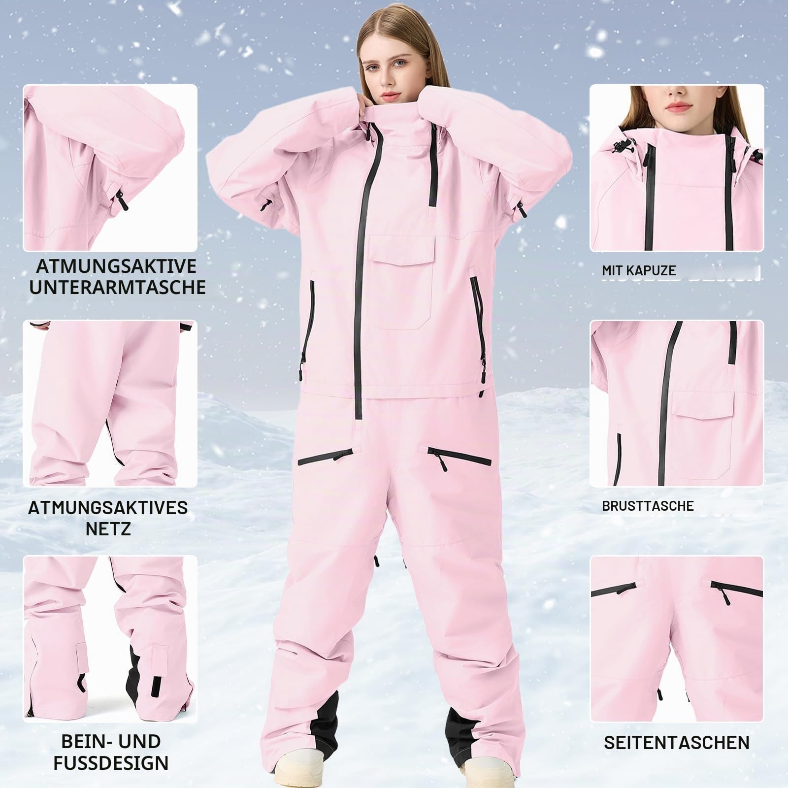 HOUZONIY Einteiler Skioverall Damen Schneeanzug Skioverall Skifahren Skianzüge Overall Jumpsuit Frauen Snowboard Skisuit Outdoor Sport