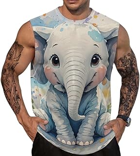 Men Workout Tank Tops Sleeveless Shirts Cute Elephant Watercolor Mens Shirts Quick Dry Athletic Muscle Gym T Shirts Large