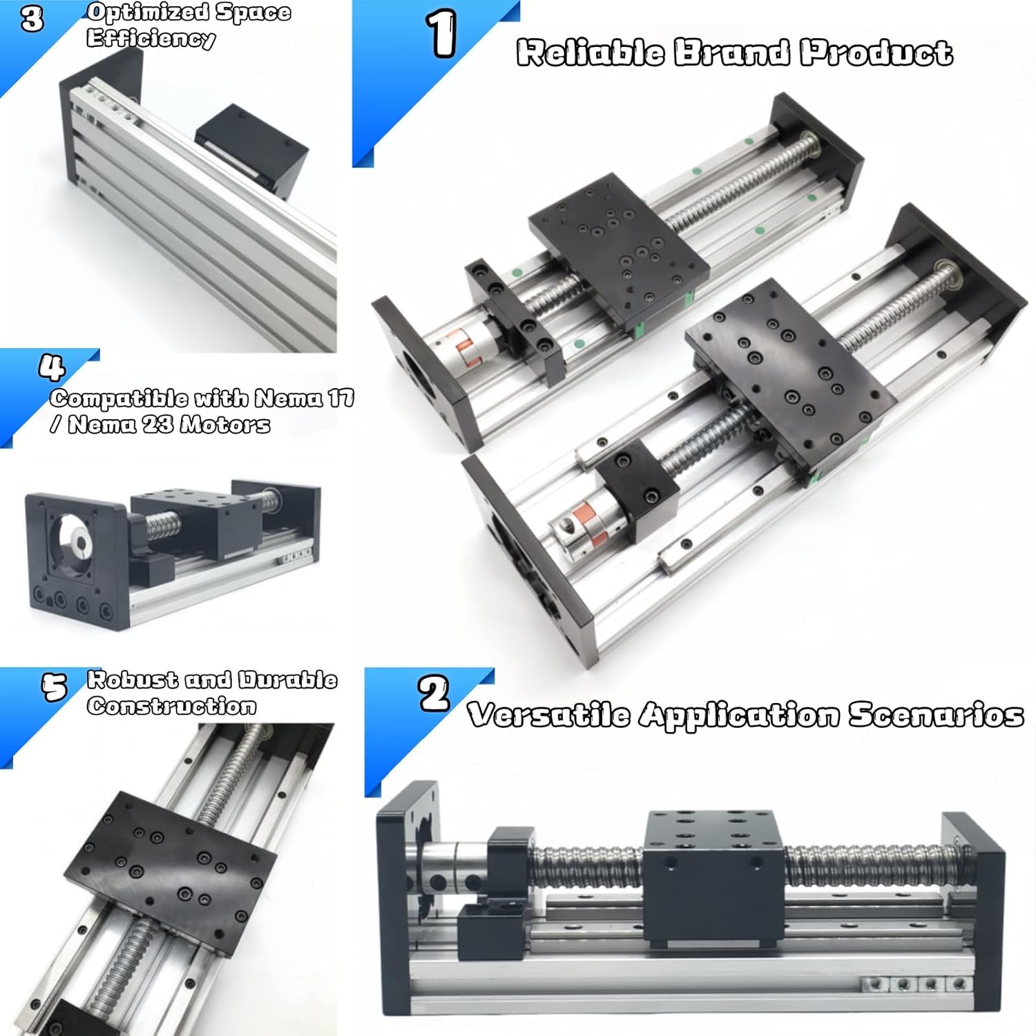 SFU1605 Ball Screw Slide Table 4 Inch 100mm Stroke C7 Level Accuracy Load 110 lb Maximum Speed 20inch/s Double Guide Linear Actuator Motion Module for Nema17 Nema23 Stepper Motor