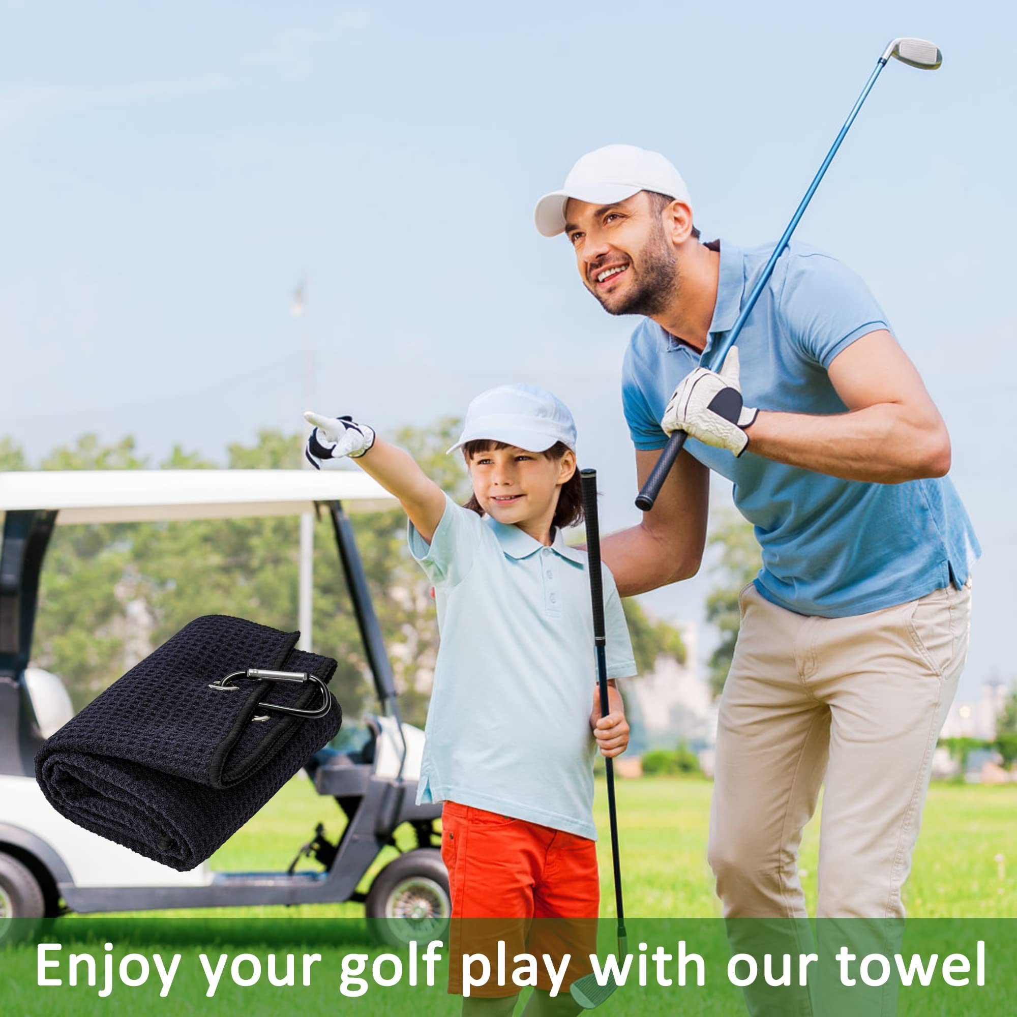 Asciugamano da Golf in Microfibra 2 Pezzi Ripiegabile con Moschettone Asciugatura Rapida 60x40cm