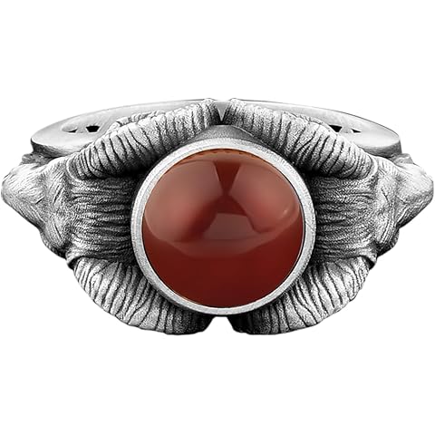 BySilverStone - Zodiac Ram Sterling Silver Men Ring with Carnelian Stone, Carnelian Sterling Silver Kind Ring for Men, Zodiac Agate Rings for Aries People, Father Gift