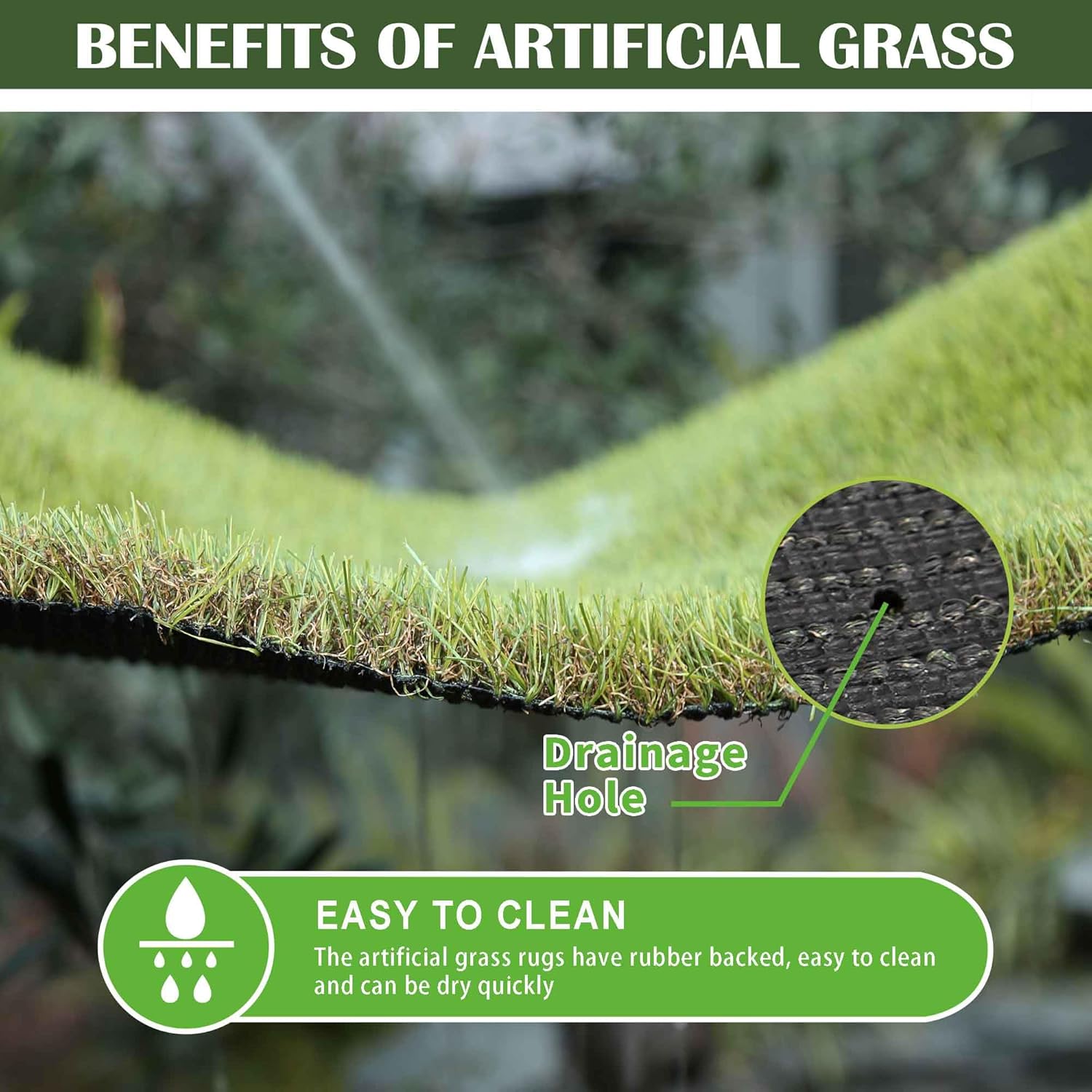 1.38" Artificial Grass Turf 3 x 5 FT, Indoor Outdoor Garden Lawn Landscape Patio Turf Grass Rug, Dog Grass Turf Pads Mat, Thick Fake Faux Turf, Dog Pets Grass Mats for Puppy Training