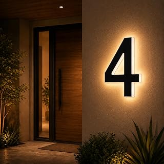 Solar House Numbers for Outside Address Sign Lighted LED Backlit Modern House Powered Illuminated Lighted for Yard IP65 Waterproof Personalized Exterior Residences Apartments Hotels Factories Light