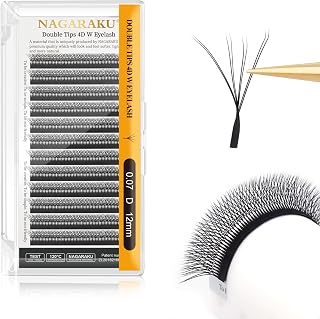 NAGARAKU Double Tips 4D W Eyelash Extensions Supplies Thick w lash 0.07mm D curl 12mm Premade Fans Russian Volume Faux Mink Matte 12 rows Cluster pre Fanned Eye Lashes