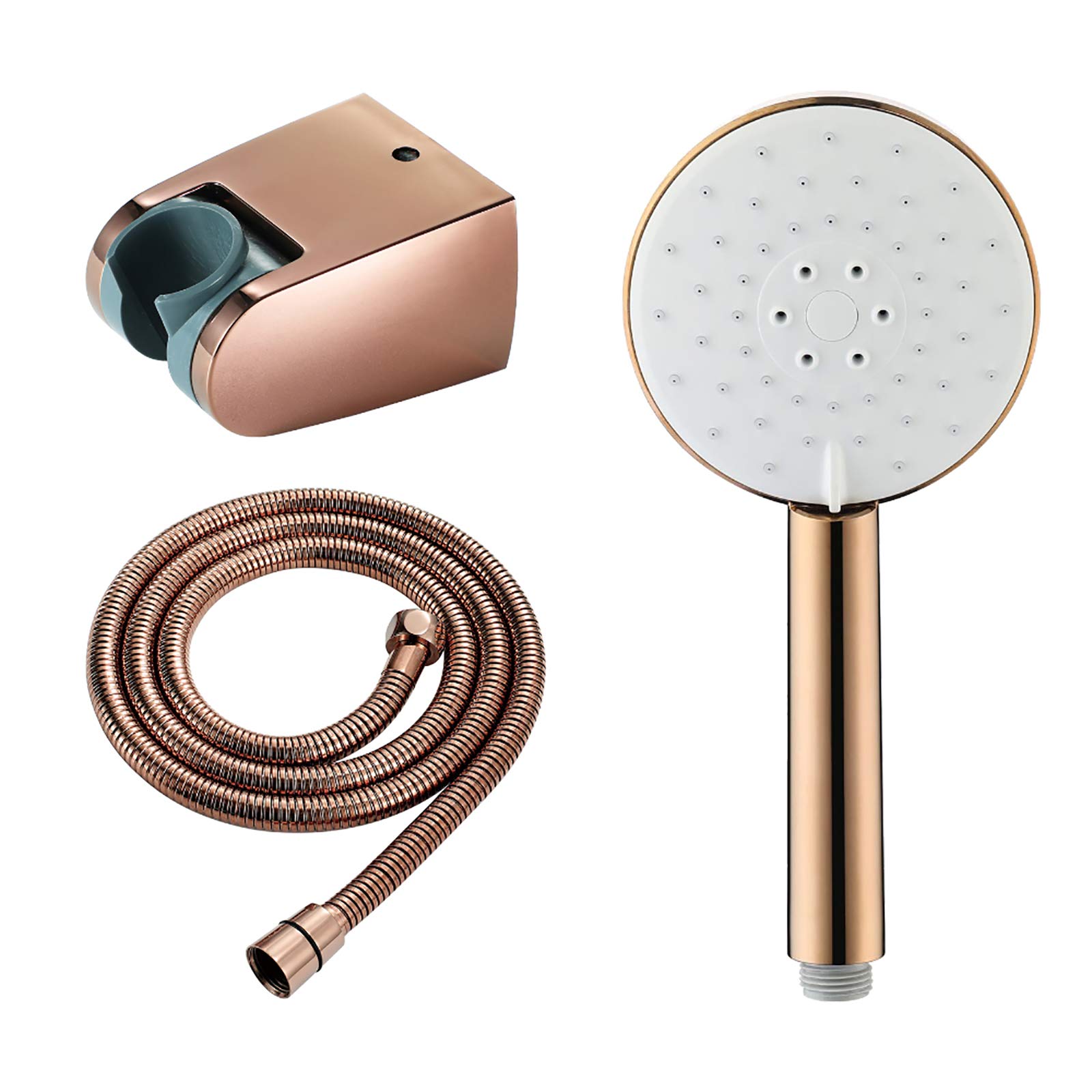Oro Rosa Alcachofa de Ducha Alta Presión Cabezal de Ducha con 3 Modos de Chorro, Universal ABS Ducha de Mano con ABS Soporte y 1.5M de Acero Inoxidable Tubo Flexible