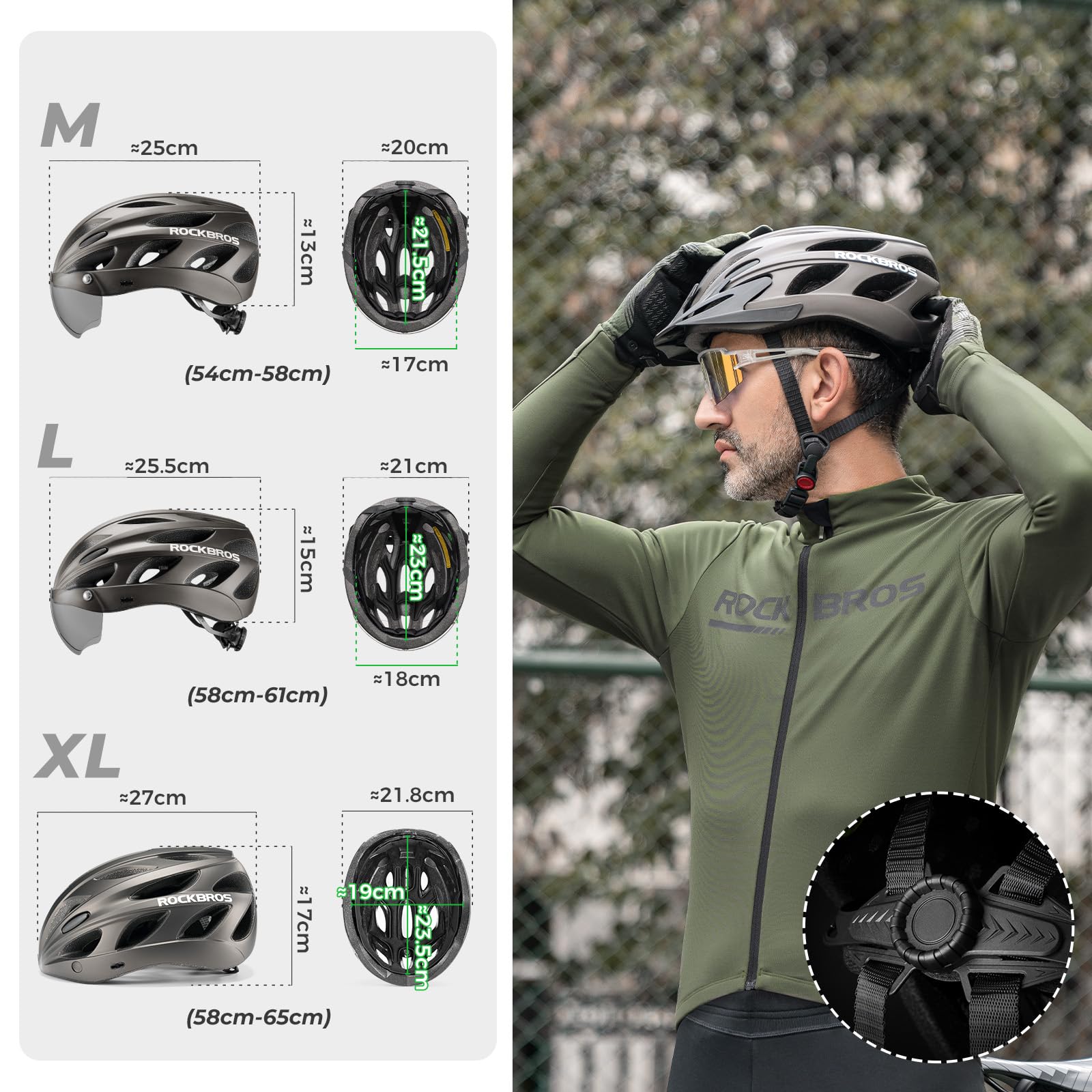 ROCKBROS Fahrradhelm Rennrad Helm Radhelm mit Abnehmbaren Visier Cityhelm Leichter Stadthelm für Damen und Herren MTB 58-61CM/58-65CM