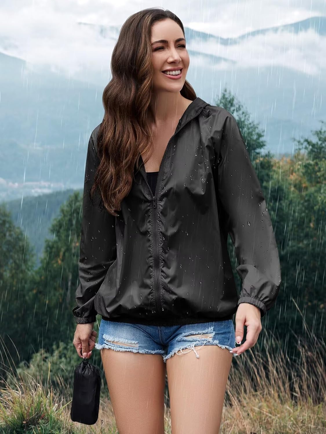 PITINAN Women's Rain Jacket Waterproof Lightweight Packable Raincoat with Hood for Running Windbreaker Jacket S-XXL - Image 2