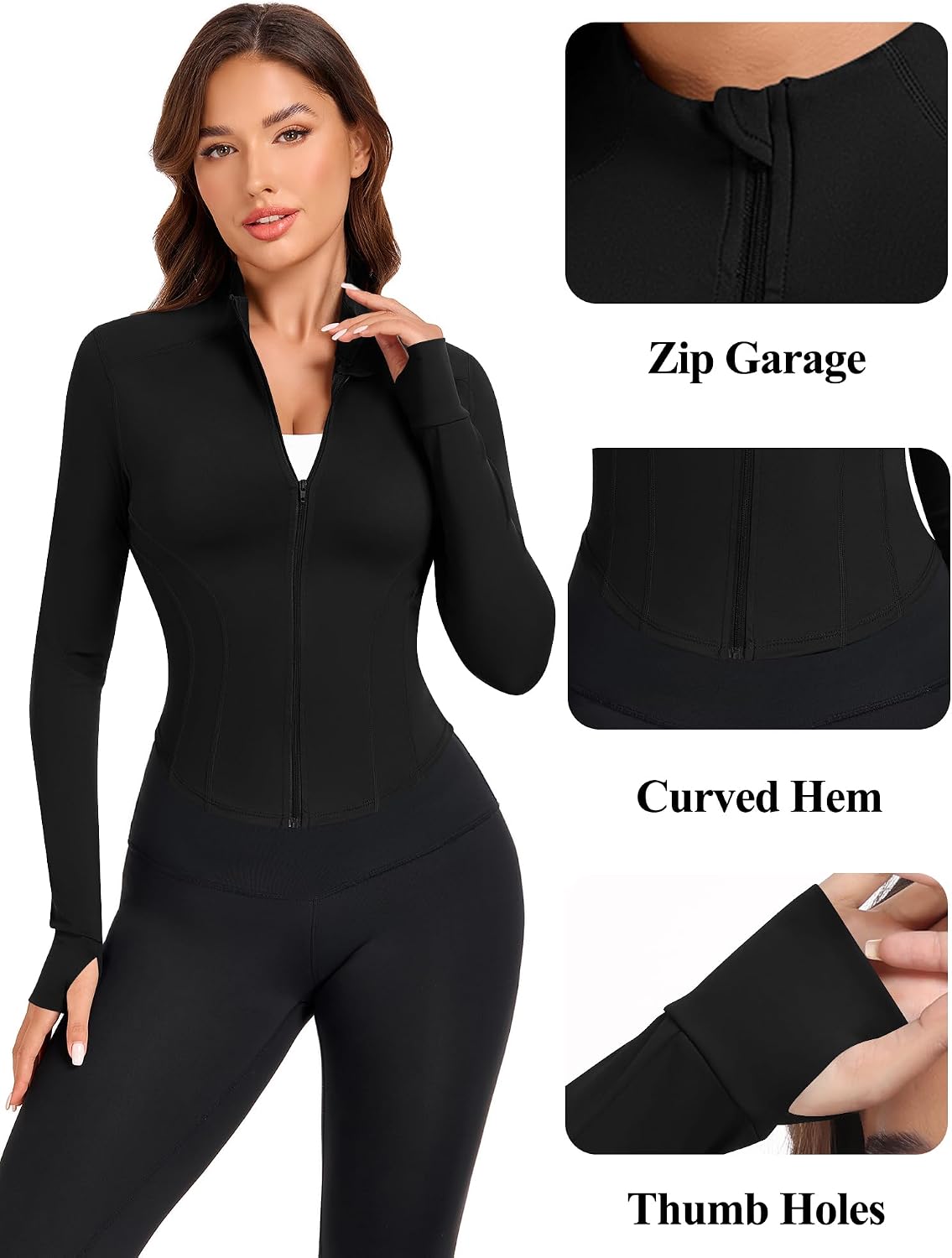 Women's Cropped Workout Jacket Slim Fit Full Zip BBL Gym Jackets