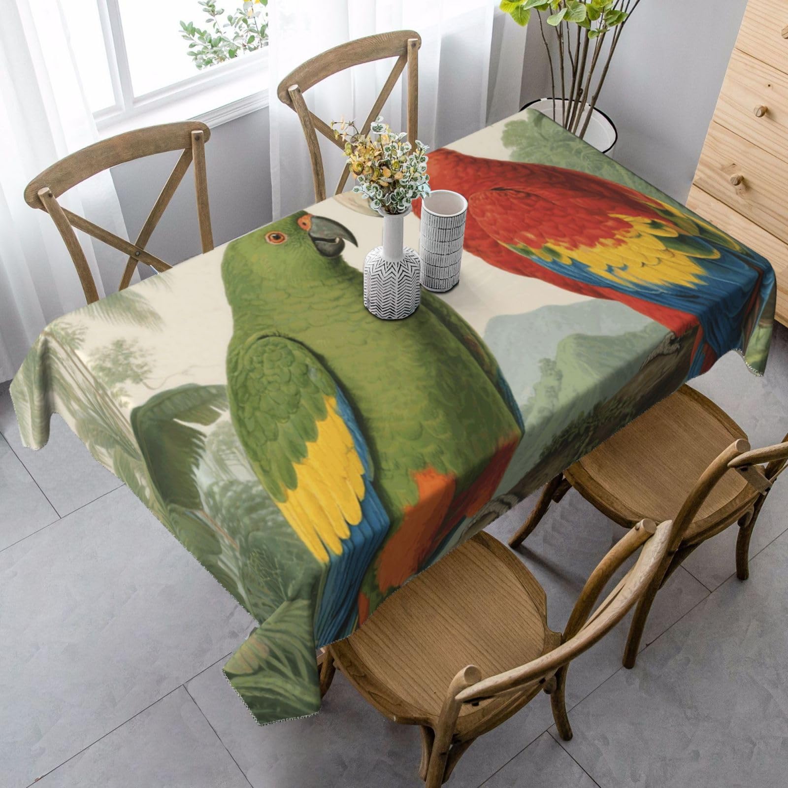 FekiLoot Parrot Rectangle Tablecloth 35x55 Inch, Washable Reusable Farmhouse Table Cloths Wrinkle Free and Spillproof Kitchen Dinning Table Cover for Party Wedding Picnic Home Decor Tablecloths