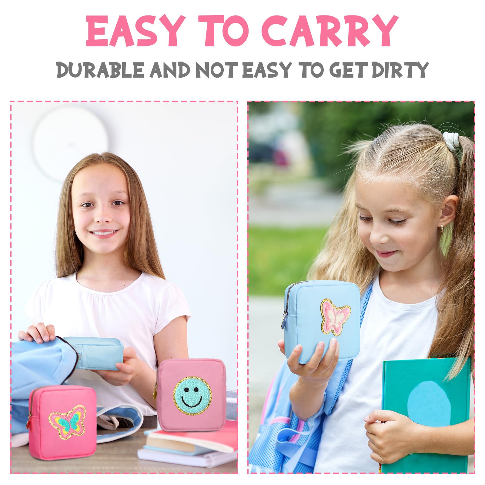 Umigy Preppy urocze podróżne kosmetyczki, kosmetyczki, duże nylonowe etui na przybory do makijażu, małe woreczki z zamkiem błyskawicznym, mała kosmetyczka dla kobiet, dziewcząt, prezenty, DIY,