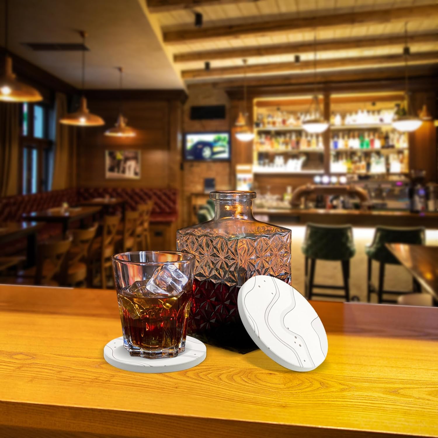 Coaster Set of 4, Drink Coasters with Holder, Absorbent Ceramic Coasters for Dining Table, 4 Inch Round Coasters Set for Drinks, Cup Coaster for Home Decor, Housewarming Gift, (R&C) - Image 4