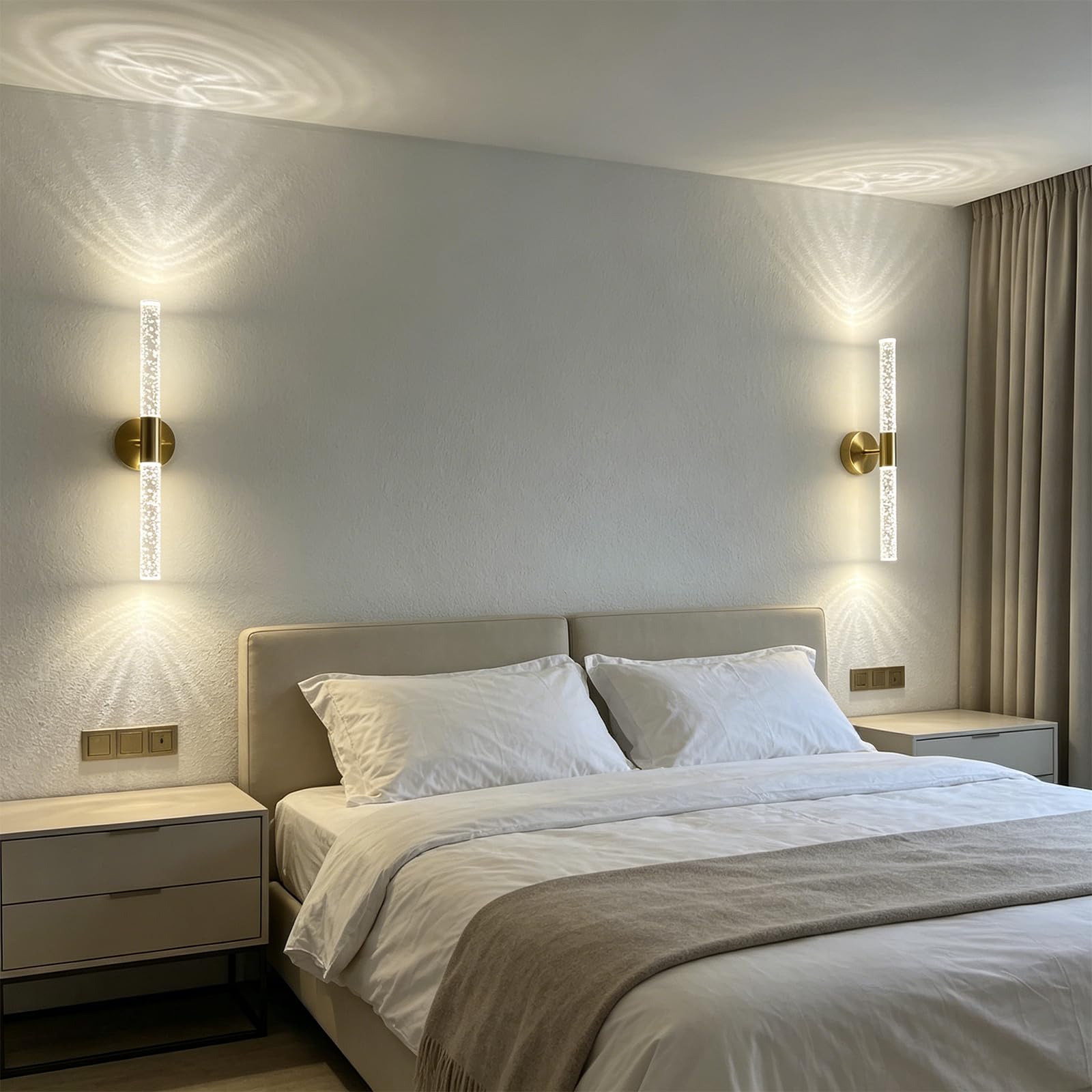 LED Wandleuchte Badezimmer Gold 2 Stücke 6W 3 Farbtemperatur, 51cm 700 LM | Wohnzimmer Wandlampe mit Memory-Funktion, Wandbeleuchtung Modern, Kristall Wall Light für Flur Korridor