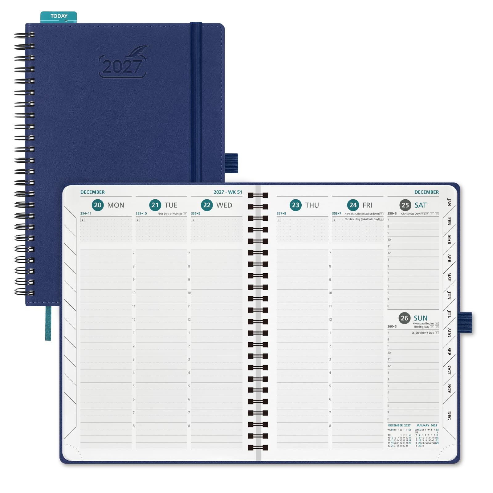 BEZEND 2027 Diary A5 Week to View with Vertical Timeslots Spiral Softcover