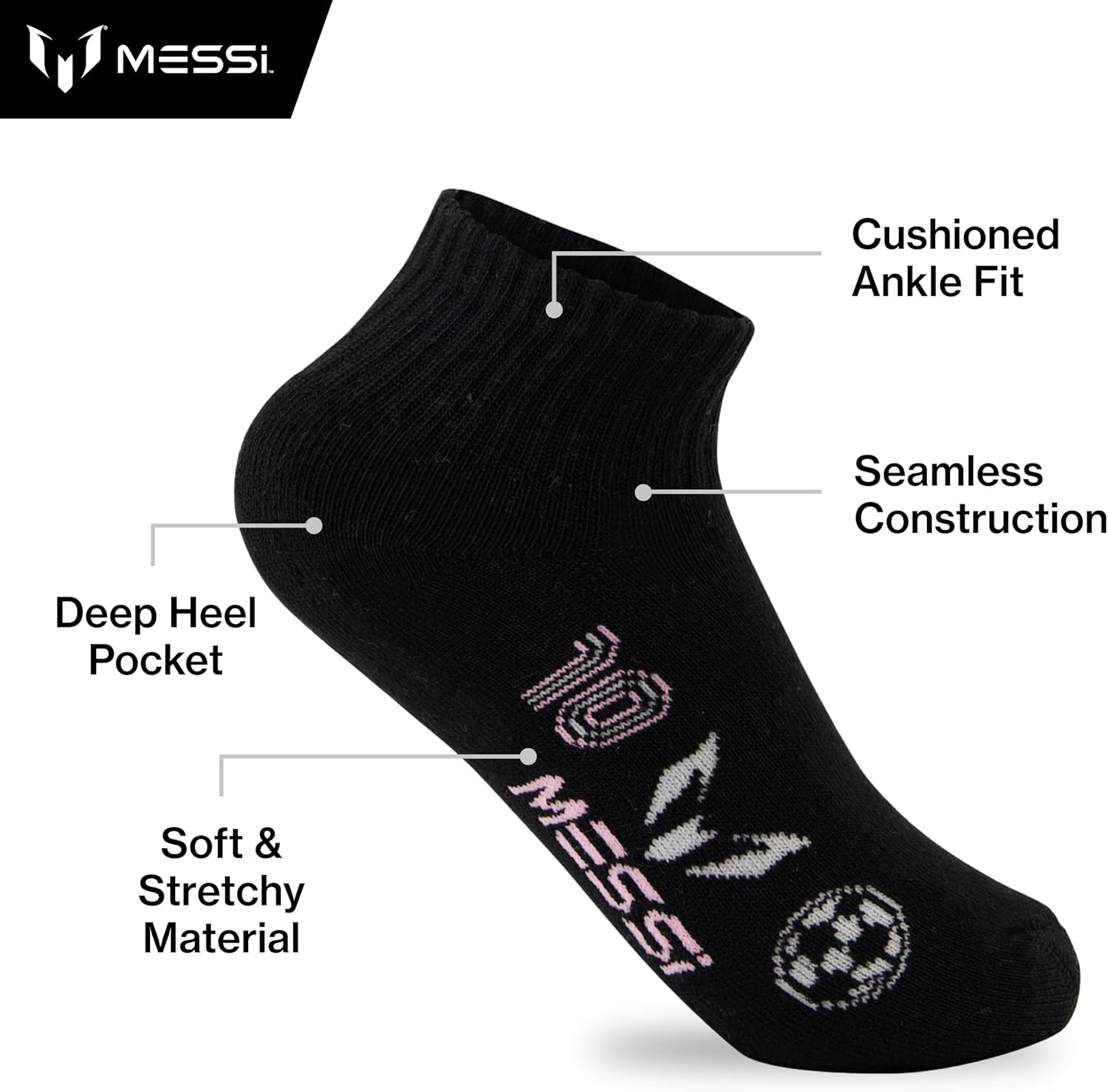 Messi boys Lifestyle Ankle Socks, 6-pack, Soft & Stretchy, Comfortable - Image 4