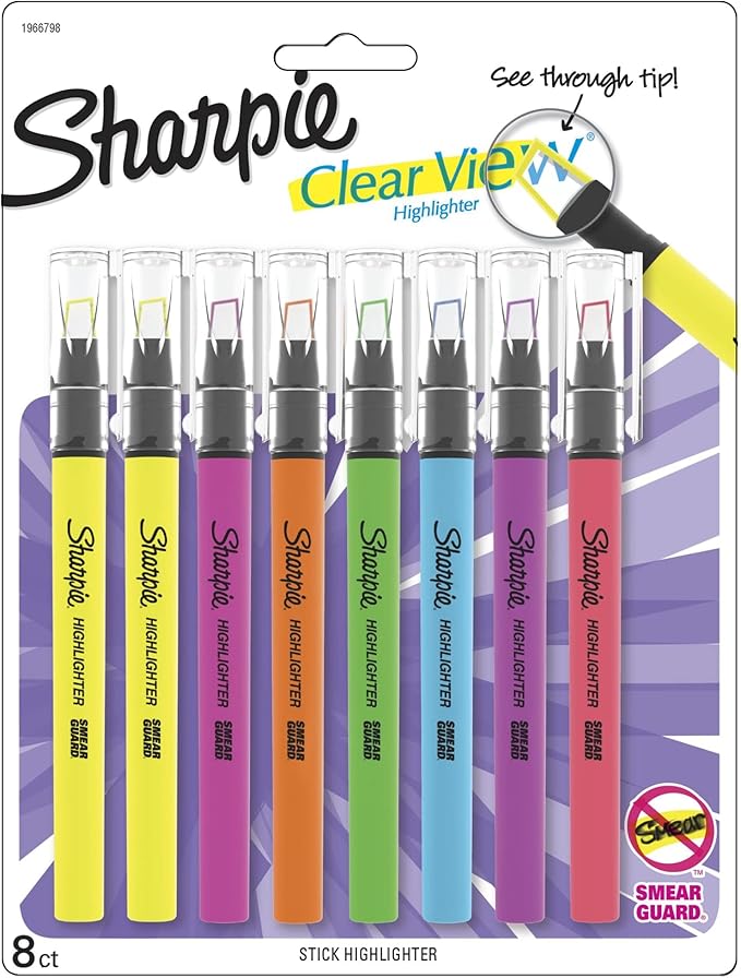 Sharpie® Clear View® Stick Highlighters, Chisel Tip