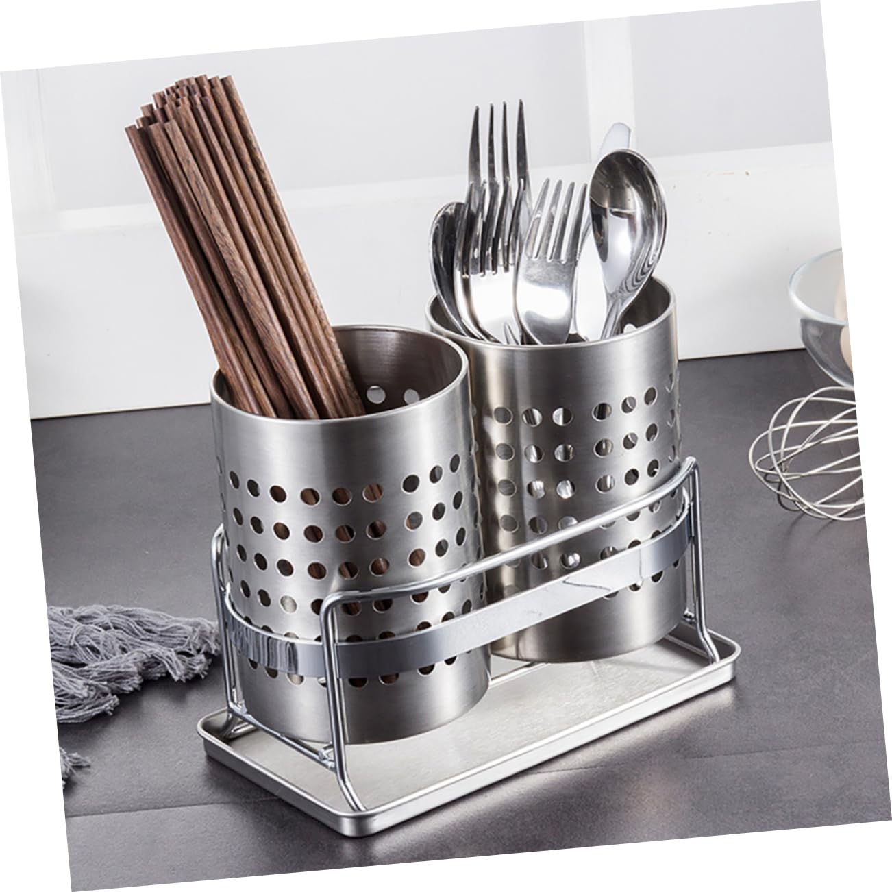 HEMOTON Couverts De Table 1 Jeu Porte- en Acier Inoxydable Support De Vidange De Porte-ustensiles en Acier Inoxydable Porte-ustensiles De Cuisine Porte-Outil Jumelles Panier à Couverts