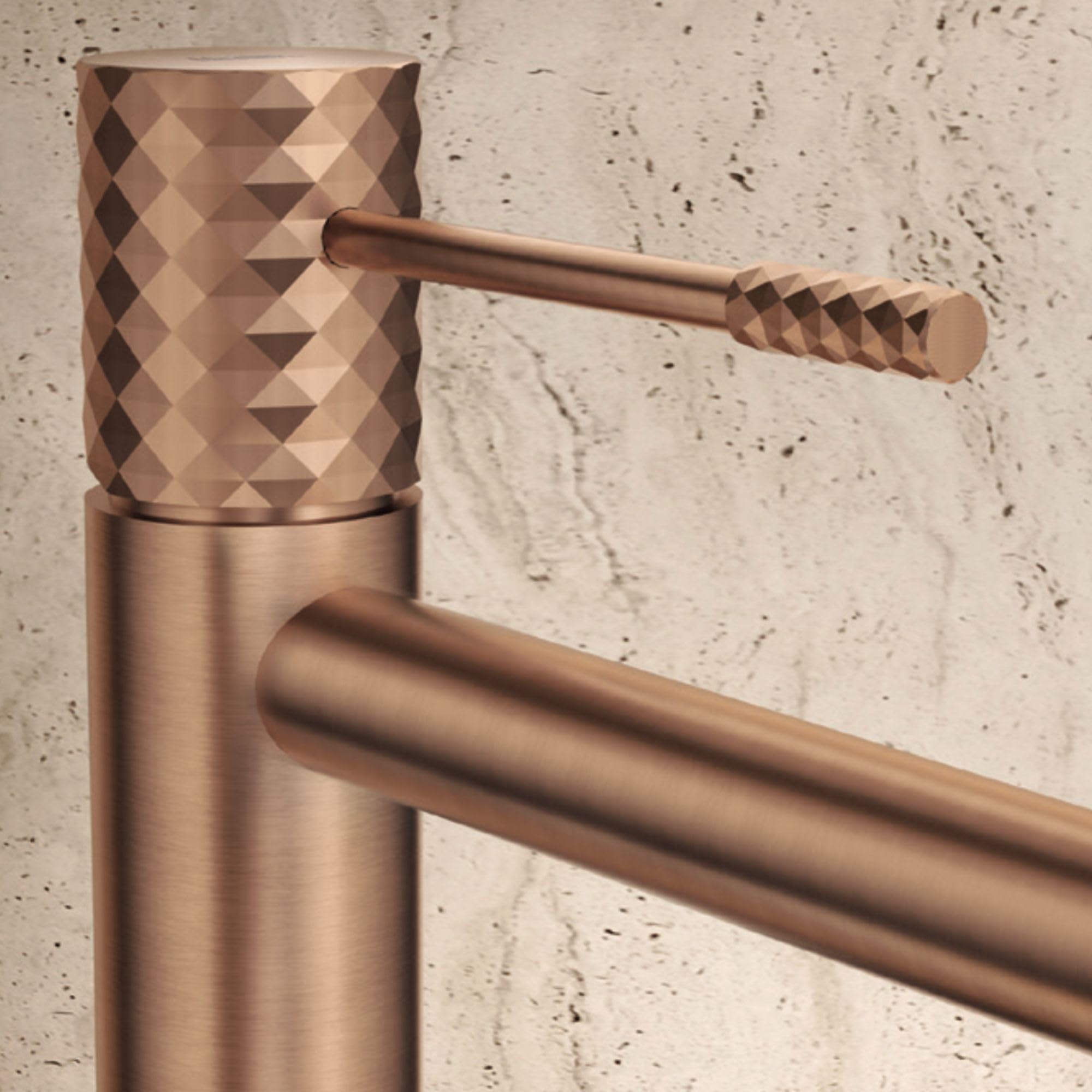 IMEX - Robinet Lavabo Or Rose Bec Haut | Robinet Salle de Bain Mitigeur Eau Froide et Chaude | Robinetterie Monocommande Effet Cascade avec Bec en Laiton et Économie D'Eau | Série Gênes