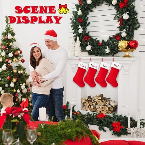 Miniatura 5 de Ulico Calcetines de Navidad personalizados, medias familiares con nombre personalizado, terciopelo rojo grande de 20 pulgadas con puño de felpa