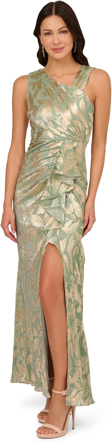 Adrianna Papell Womens Foil Asymmetric Gown