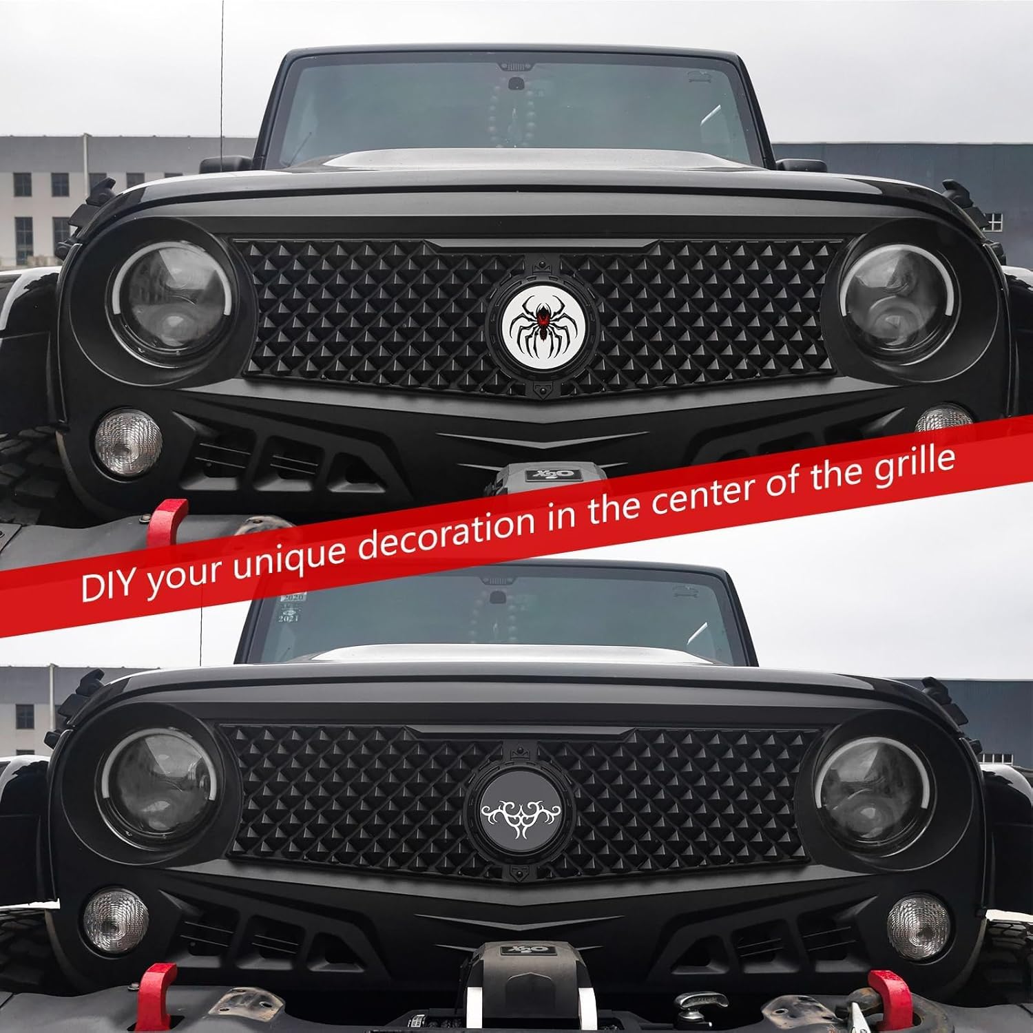 Front Grill with Mesh Matte Black Grille For Jeep Wrangler 2007-2018 Rubicon Sahara Sport JK JKU (Siege)