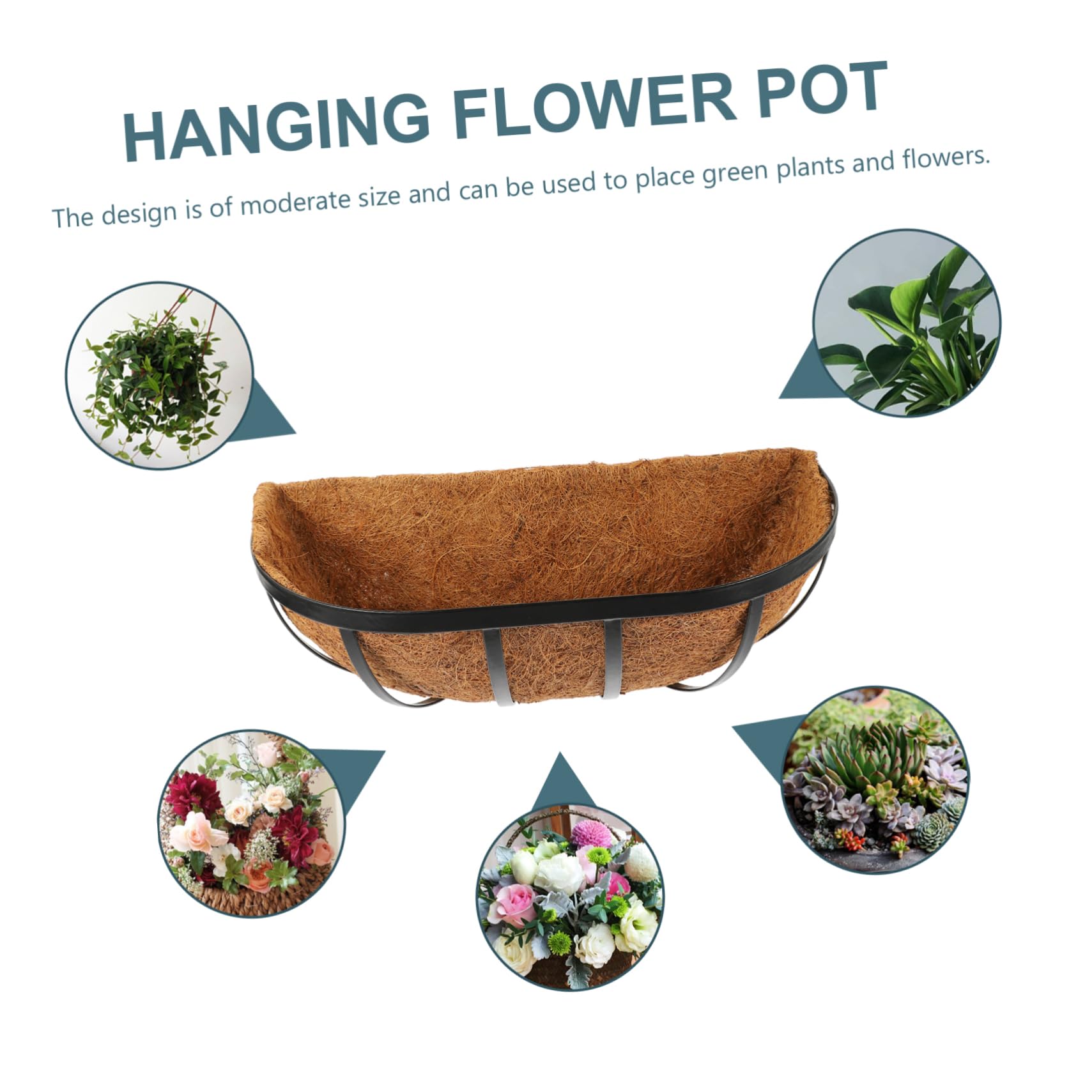 Sosoport Panier Suspendu Mural pour Plantes et Fleurs, Fer et Fibre de, Marron, Robuste, Vis, pour Jardin ou Restaurant