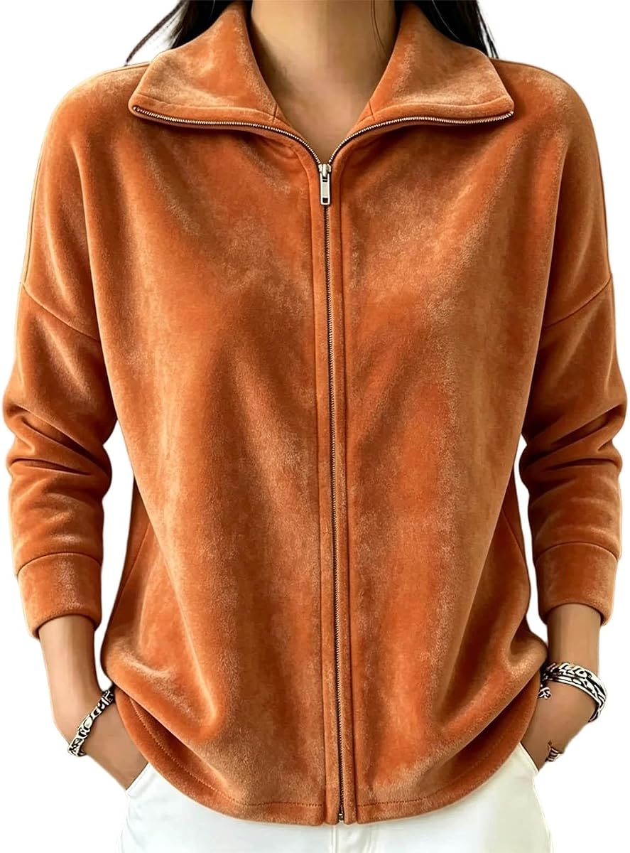 Vintage Zipper Casual Outwear Acogedoras y difusas chaquetas de invierno para mujer