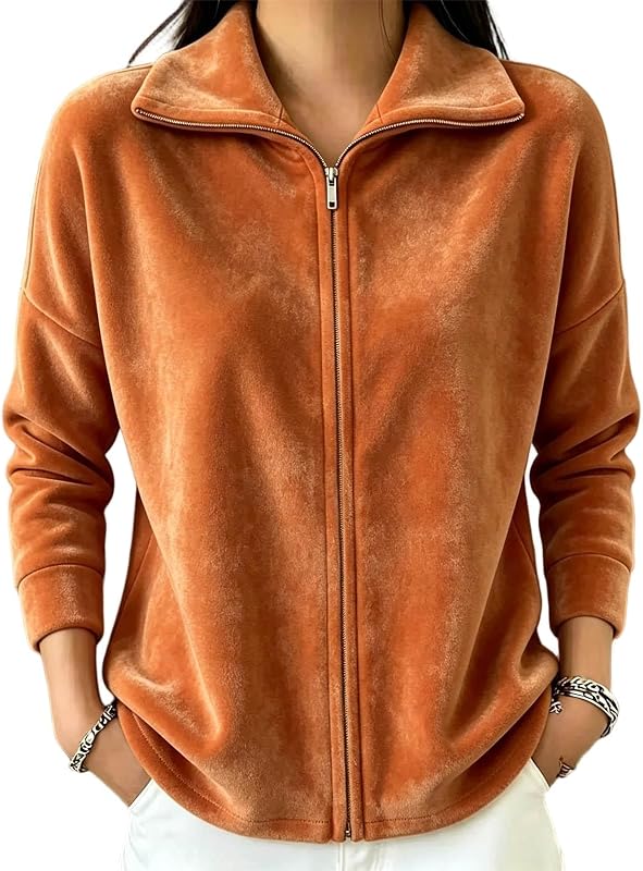 Women's Vintage Zipper Casual Outwear Cozy Fuzzy Winter Jackets