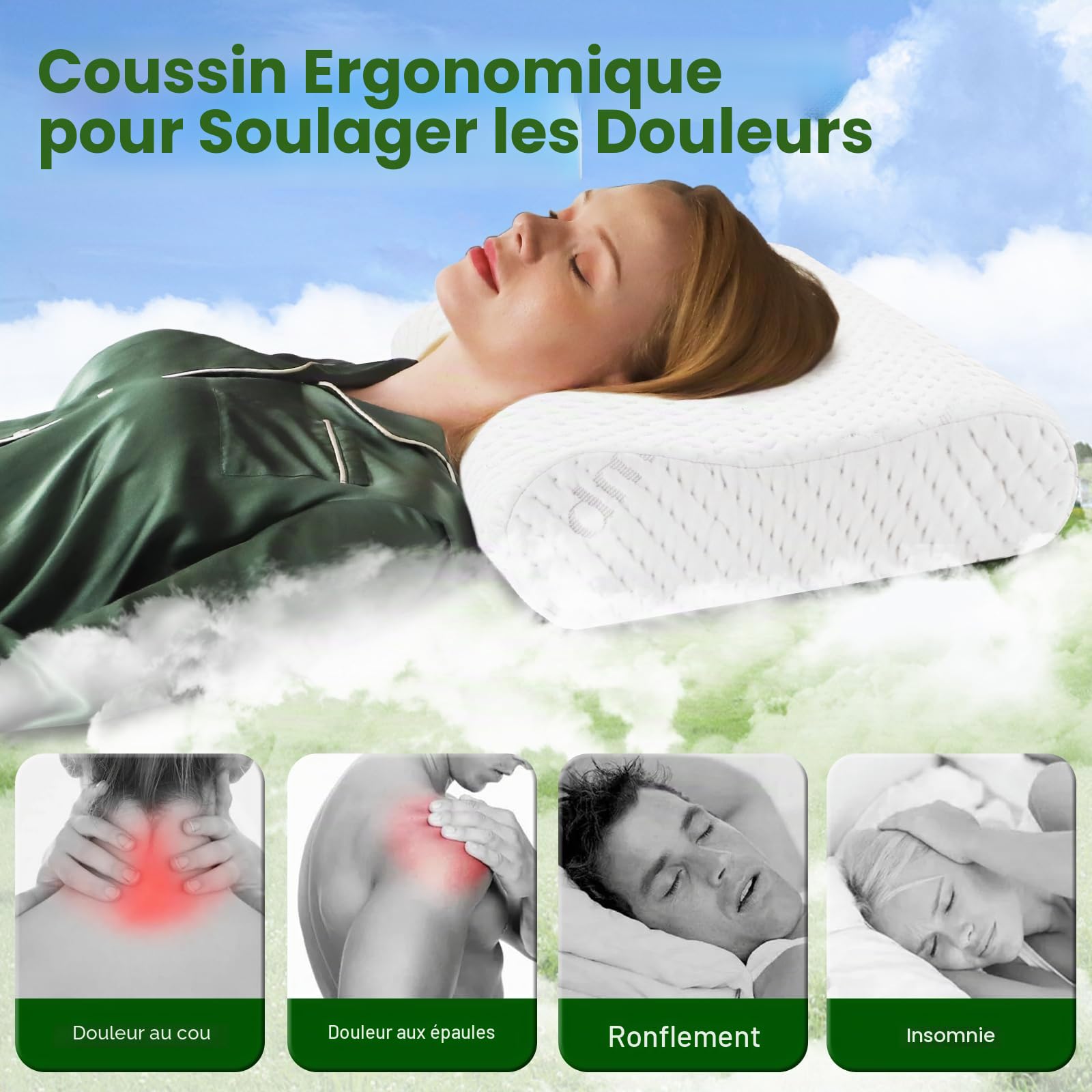 LAMB Oreiller Ergonomique Cervical à Mémoire de Forme, Réglable Hauteur, Oreiller Hypoallergénique Lavable de Soutien Doux Prime