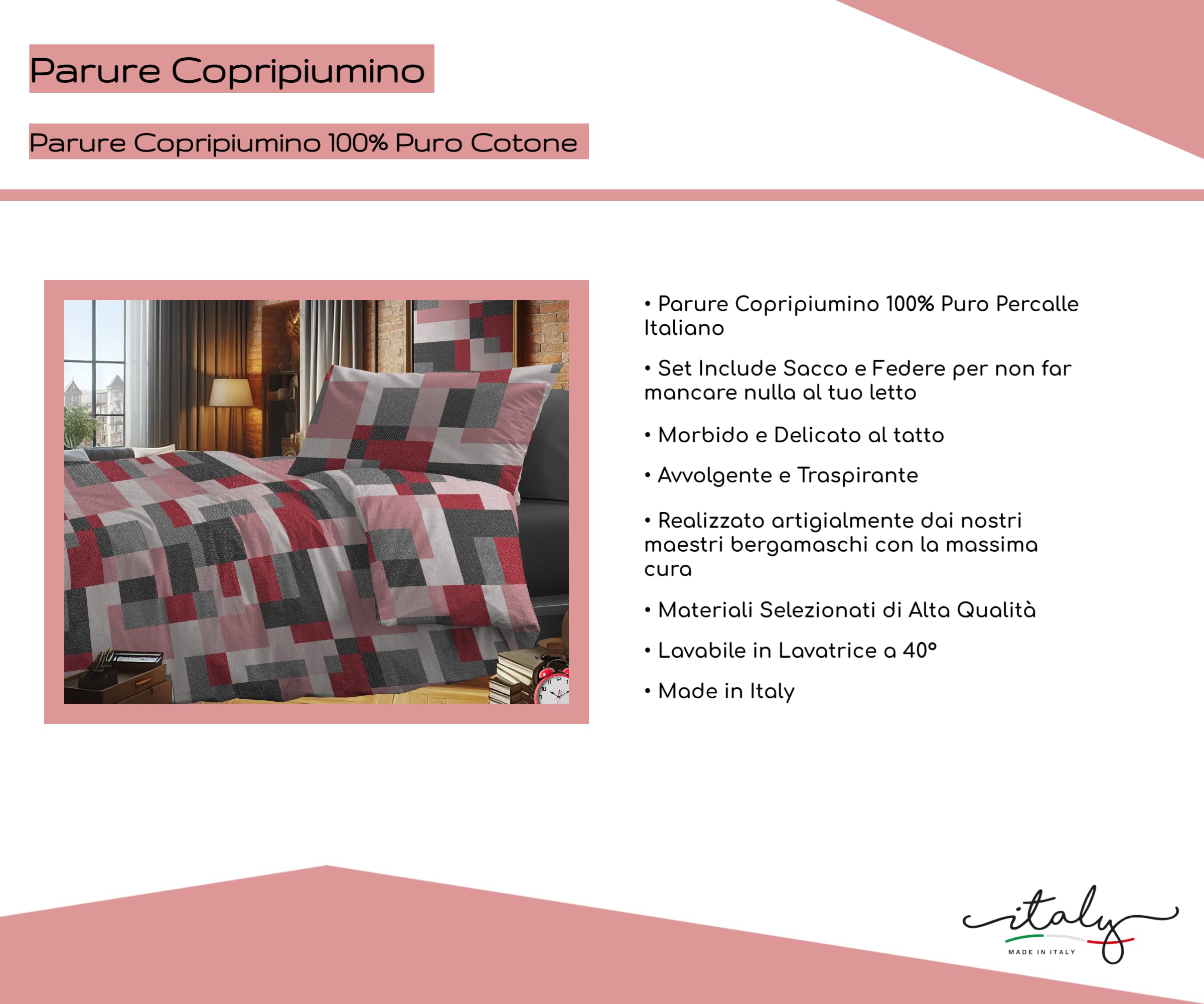 Set Copripiumino 100% Cotone Natural Color, Made In Italy - Parure Copri Piumino - Sacco Piumone 200x200 Cm Con Doppia Patella E Federa Cuscino, Piazza E Mezza, Marrone/Panna