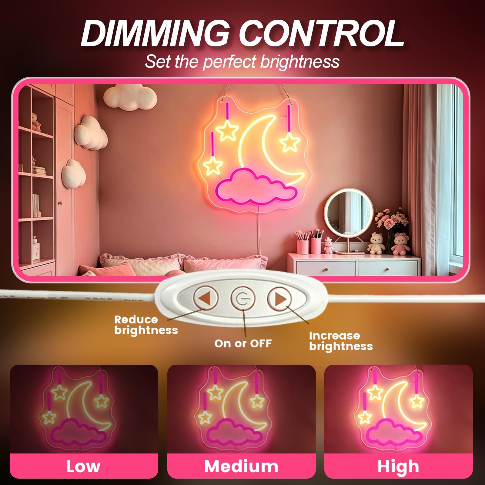 Insegna al neon a forma di luna nuvola per decorazione da parete, luce LED Luna Star, alimentata tramite USB, per camera da letto, bambini, romm bar, regali per bambini e ragazze