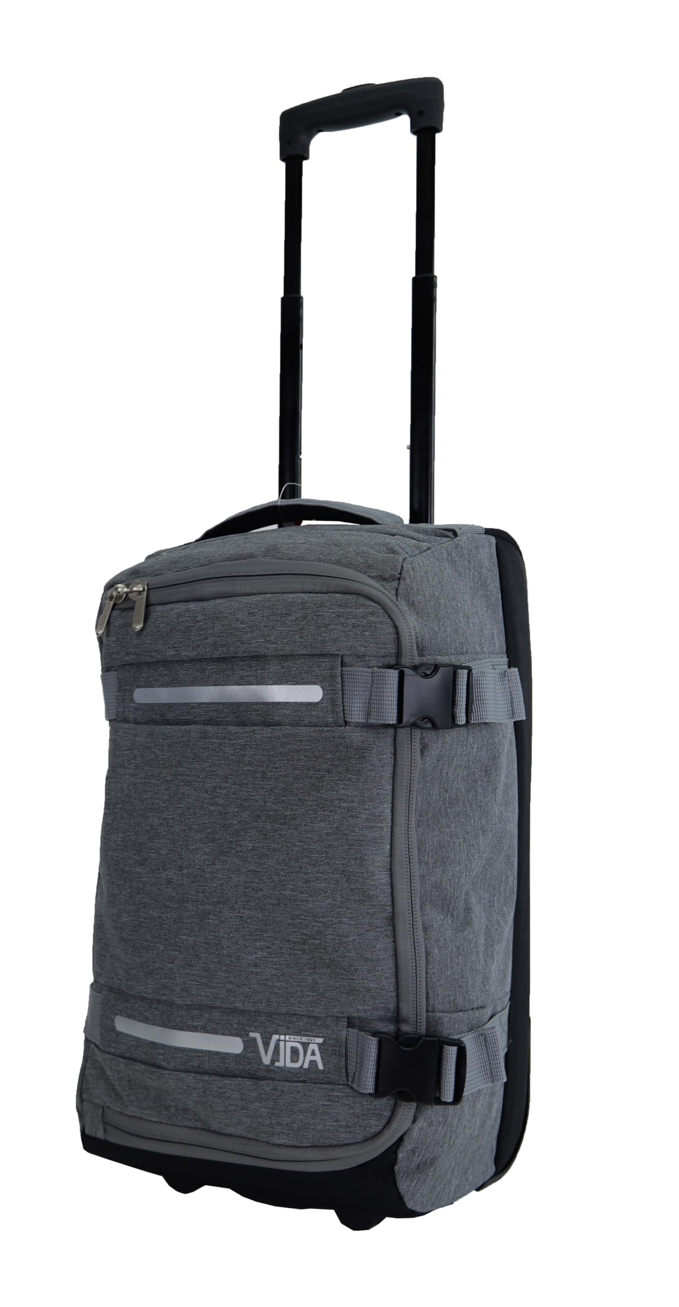 Maleta Trolley Cabina Flexible Vida VT607,2 Ruedas Multi Correas de sujeción, Gris jaspeado, S-cabine 55x32.5x20cm -34L, maleta suave bolsa de viaje