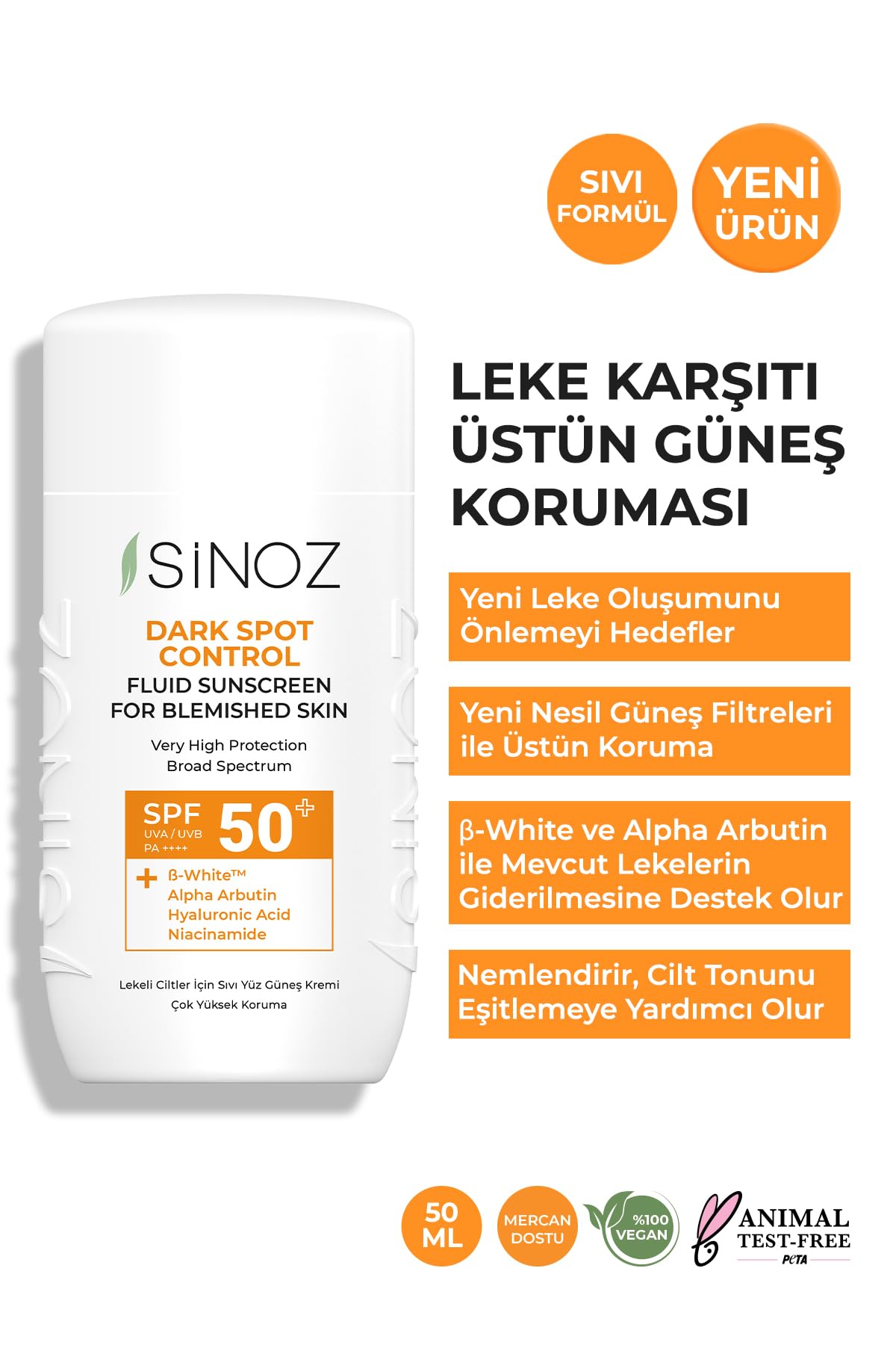 Sinoz,Dark Spot Control Fluid Sunscreen SPF50+ / PA++++, 50 ml (Pack of 1) - Image 2