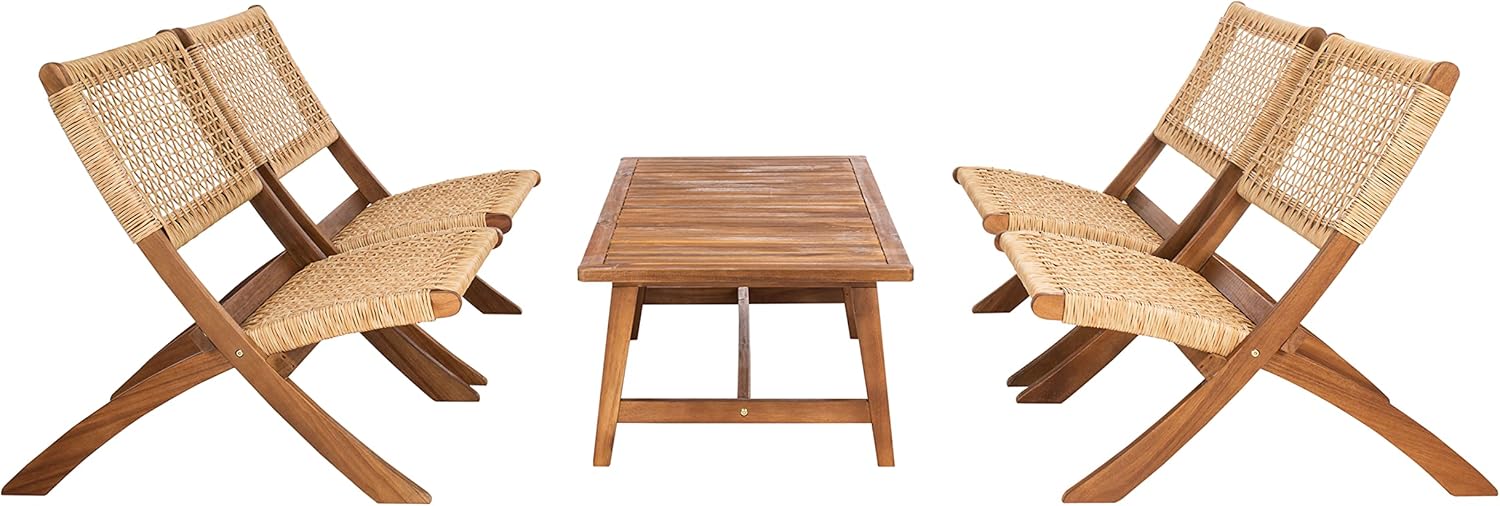 SAFAVIEH Blaze 5-Piece Outdoor Conversation Set Review: Acacia Wood Patio Furniture for Backyards