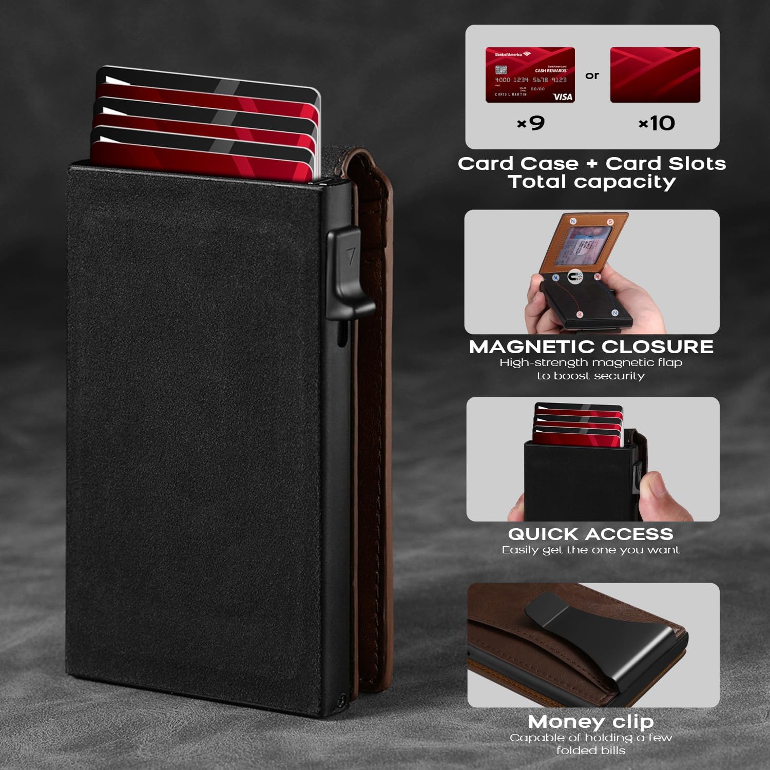 Zitahli Slim Wallet for Men, Pop Up Metal Wallet with Money Clip & ID Window, RFID Blocking Credit Card Holder, Bifold Card Wallet Holds Up to 9 Cards Plus 8-10 Bills, Gifts for Men - Image 6