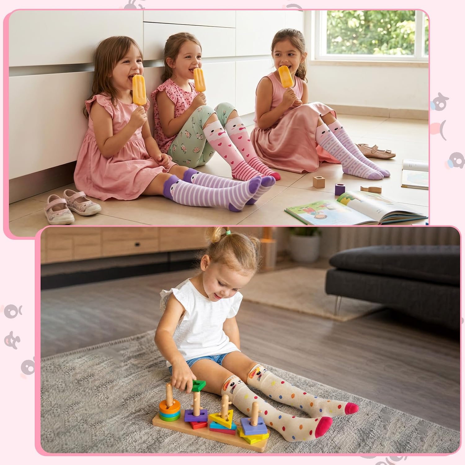 6 Pairs Girls Knee High Socks Crazy Socks for Kids | Crazy Fun Gift with Cute Animals Long Sock for Girls