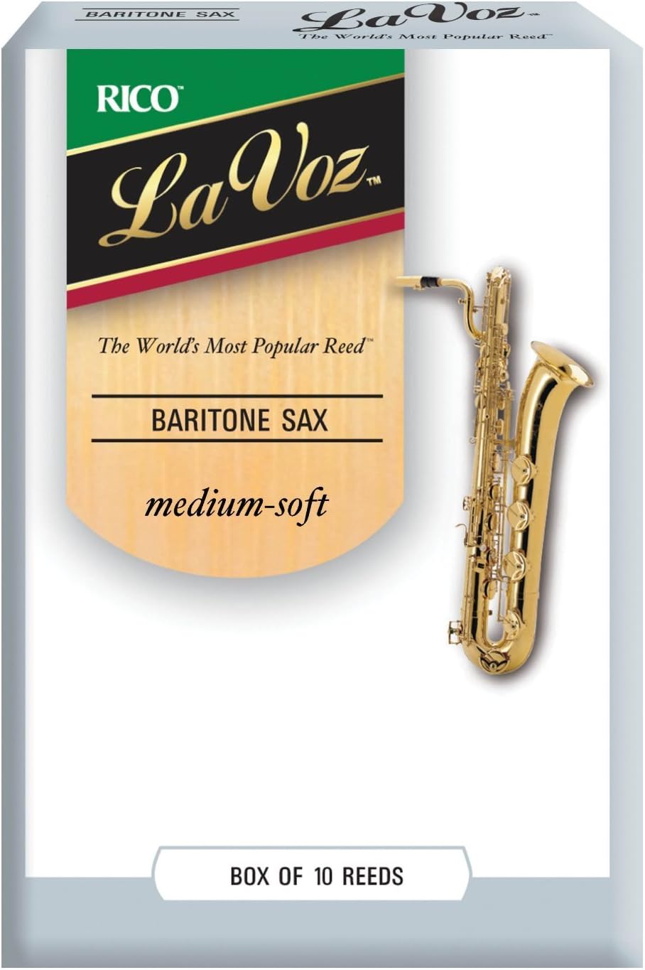 Rico Woodwinds La Voz Baritone Sax Reeds, Strength Medium-Soft, 10-pack - RLC10MS