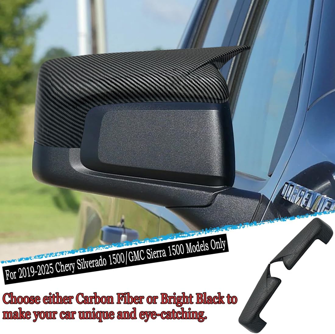 Rear View Mirror Cover, for 2019-2025 Chevy Silverado 1500/GMC Sierra 1500 - Carbon Fiber Turn Signal Housing Cover Accessories