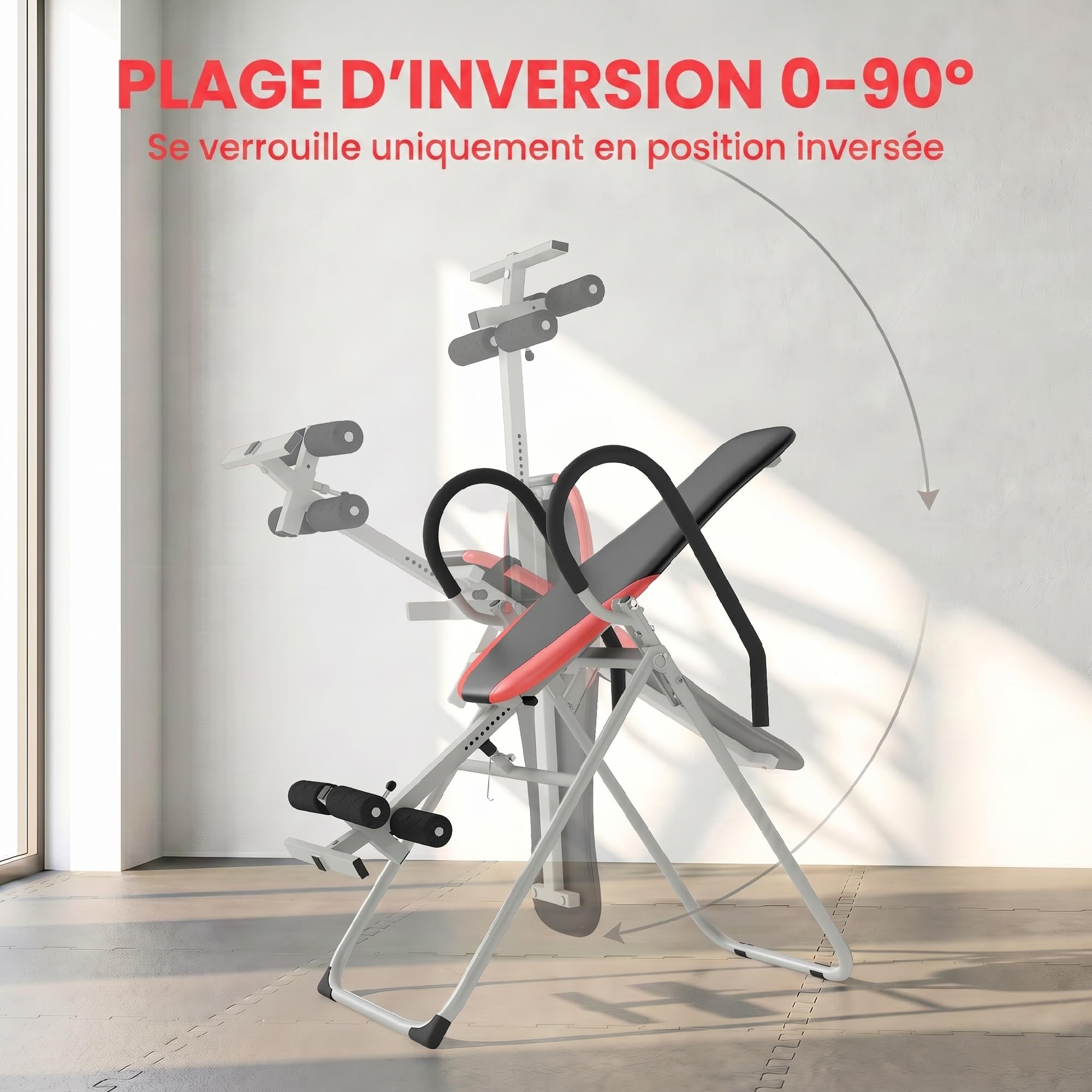 SPORTNOW Table d'Inversion Pliable en Acier, 0-90°, Charge 120 kg | Table d'Inversion de Musculation, Verrou de Cheville Réglable, Ceinture de Sécurité, Patins Antidérapants