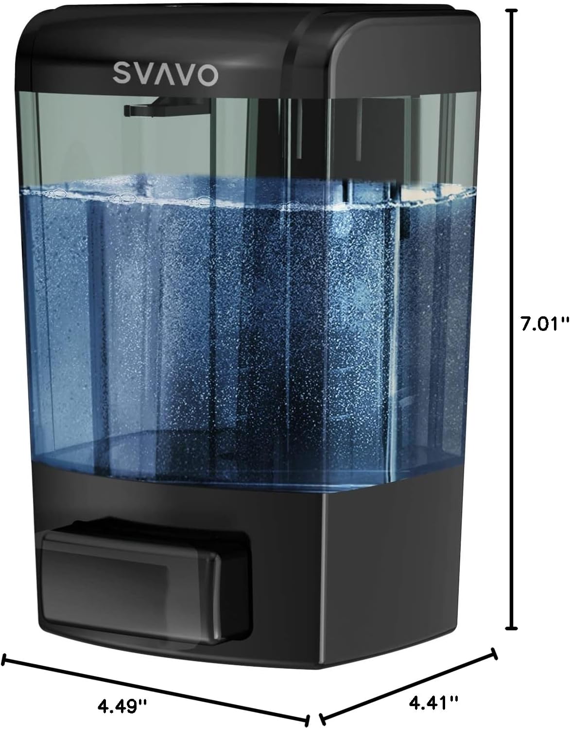 SVAVO Wall Mounted Soap Dispenser with detailed dimensions labeled