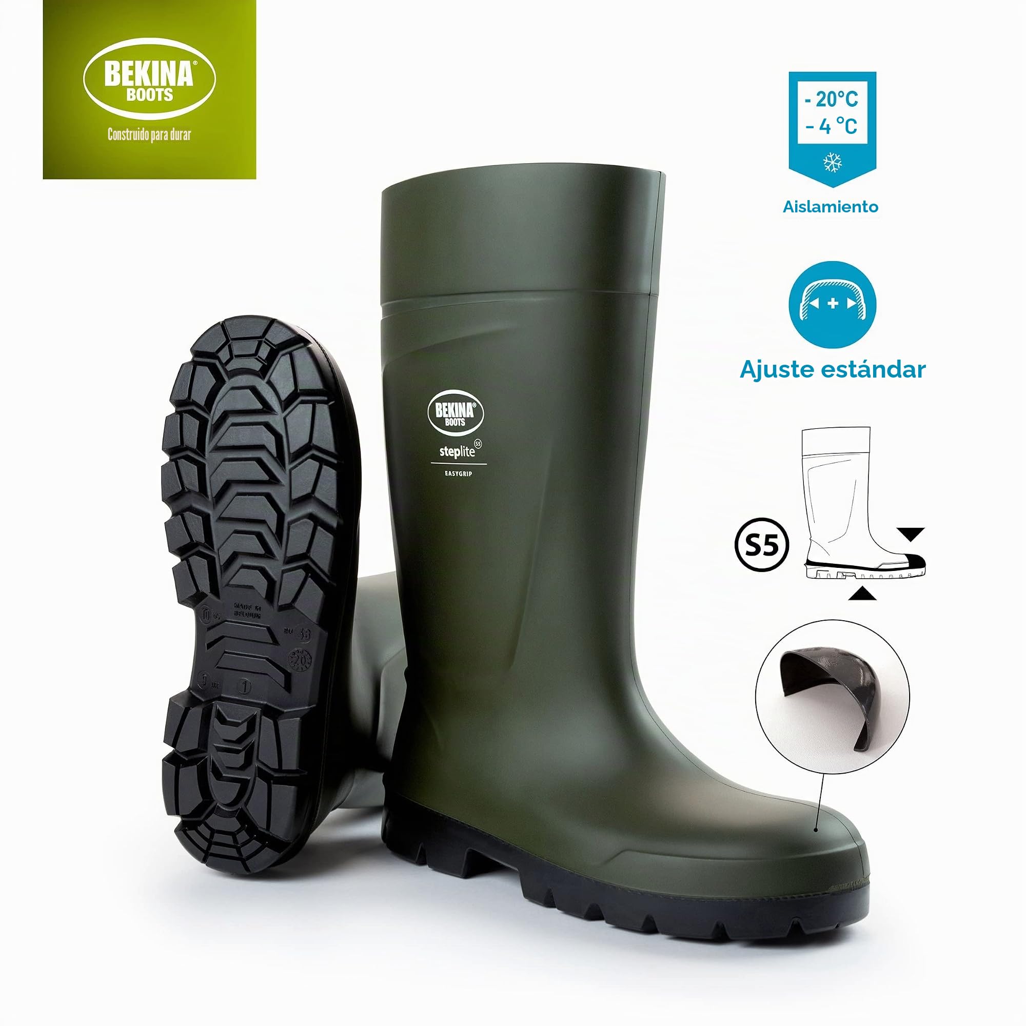 Botas de Seguridad para Hombres, Puntera de Acero y Suela de Seguridad para la Agricultura, Ligeras, de Gran Comodidad, Antideslizante, Resistente al Productos de Limpieza, Verde, EU 40