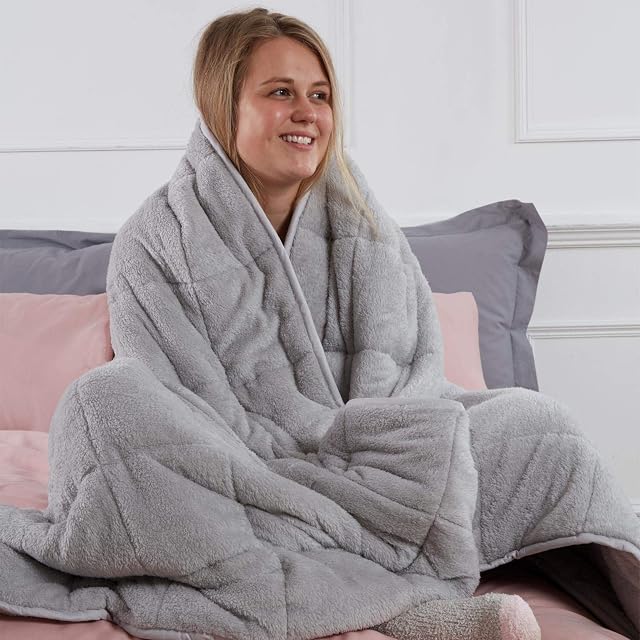 Brentfords Super Soft Teddy Fleece Weighted Blanket for Children Kids Sleep Therapy Anxiety Stress Relief, Silver Grey, 125 x 150cm - 4kg
