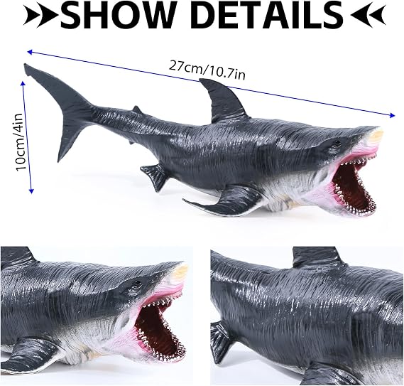 11 Inch Megalodon Shark Toy Realistic Deep Sea Giant Ocean Animal Figure with Movable Jaw for Children Party Favors Cake Decor Bath Play Collection