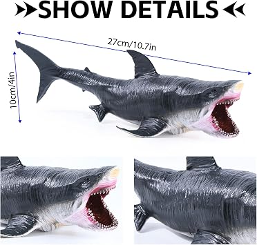 11 Inch Megalodon Shark Toy Realistic Deep Sea Giant Ocean Animal Figure with Movable Jaw for Children Party Favors Cake Decor Bath Play Collection