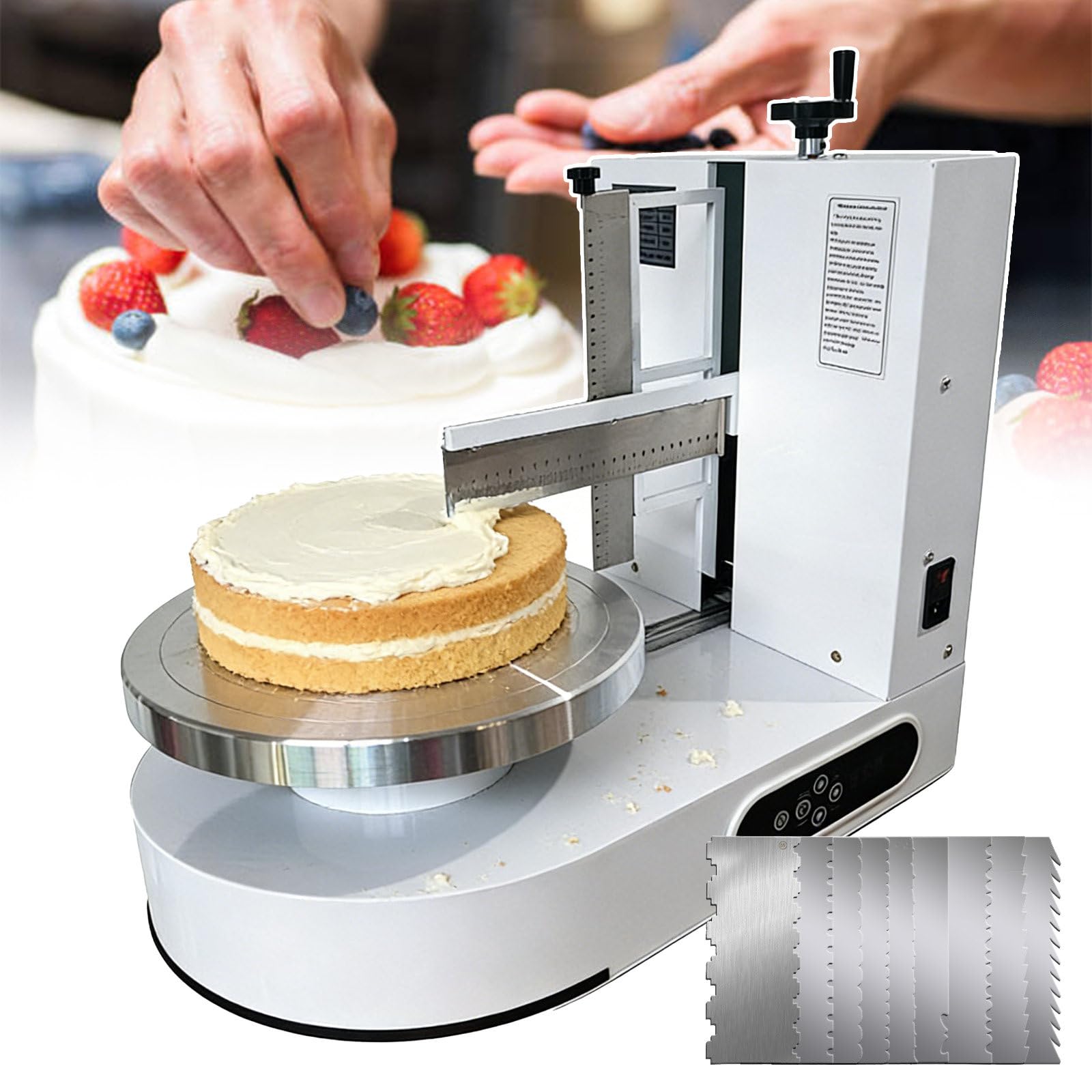 Tocadiscos automáticos para extender crema para tartas, herramienta de decoración de pasteles de 4 a 12 pulgadas con 9 raspadores de estilo para un revestimiento suave de crema de mantequilla