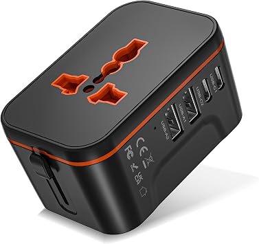 Universal Travel Adapter Worldwide, Travel Plug Adapter Worldwide with 2 USB C and 2 USB A Ports, All In One Universal Power Adapter International Travel Plug Adapter UK to Europe EU USA AUS Australia