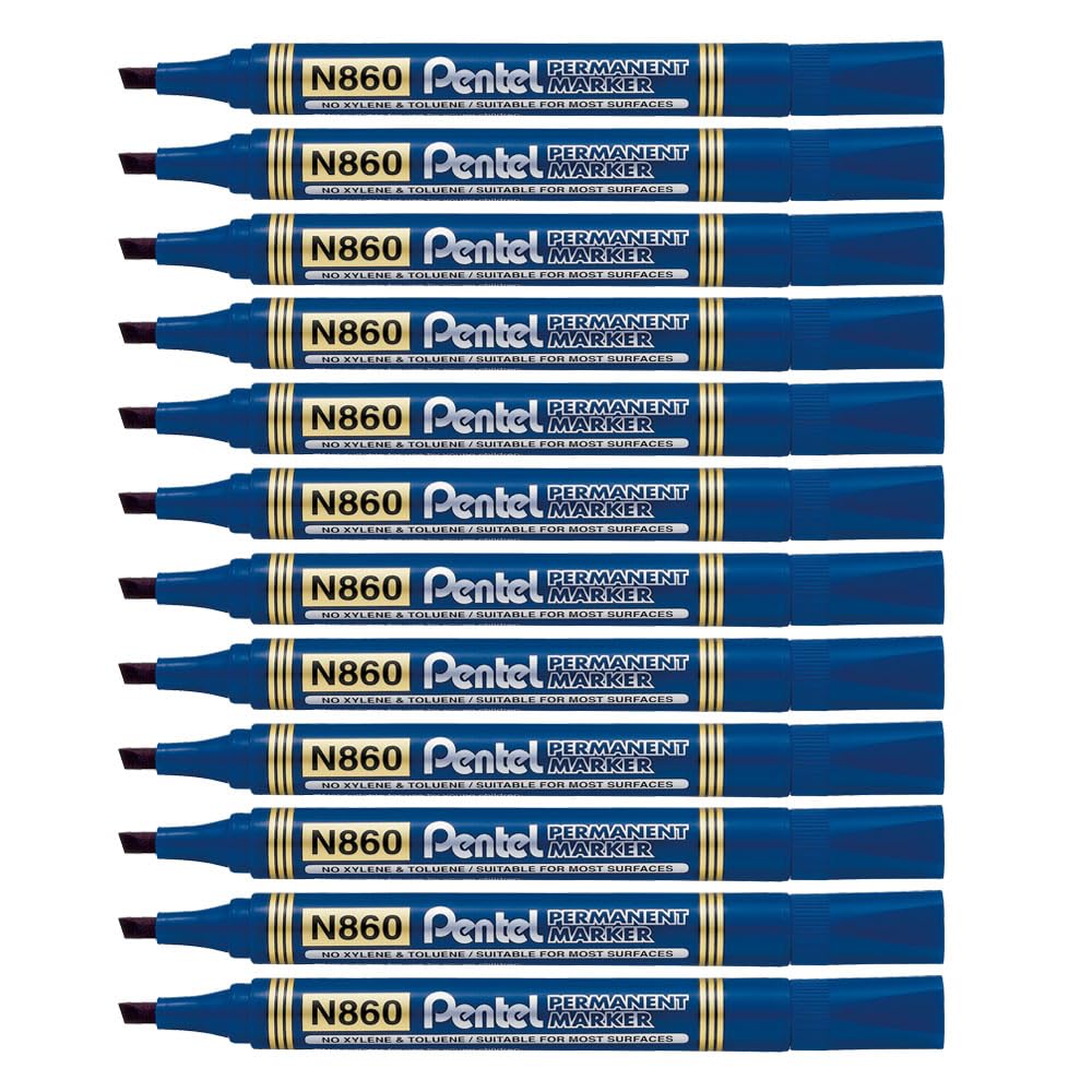 Pentel Chisel Tip Permanent Marker, Blue ink, 1 pack of 12 markers